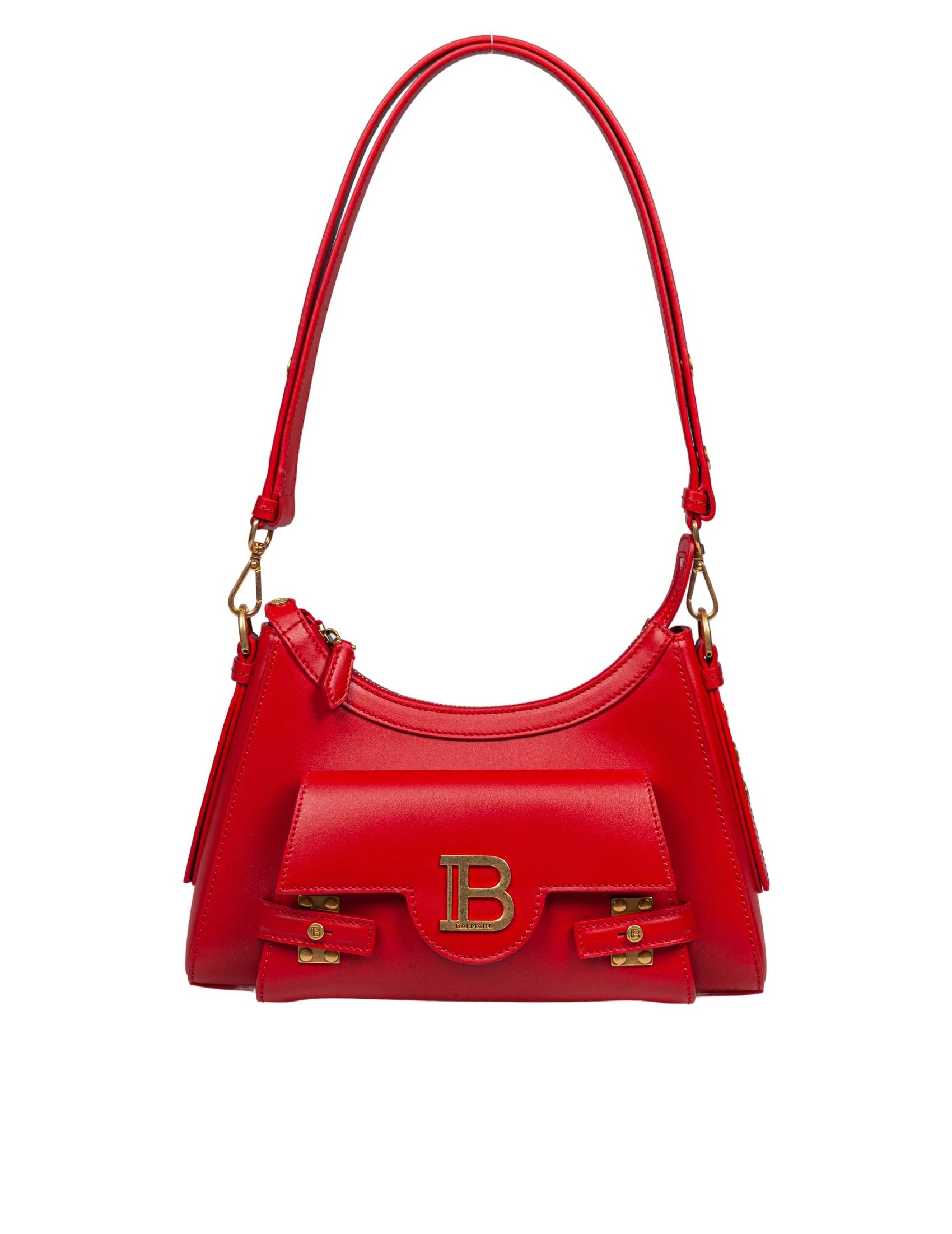 BALMAIN B-BUZZ HOBO LEATHER SHOULDER BAG RED COLOR