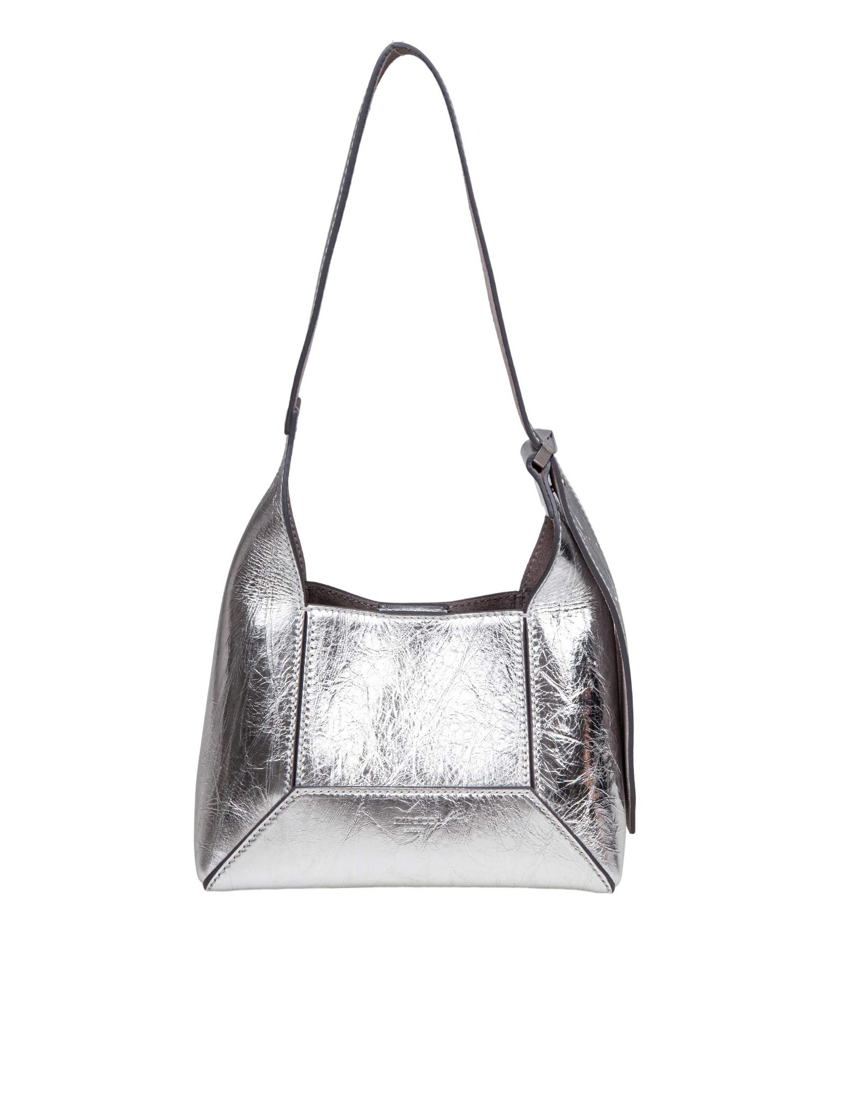 JIMMY CHOO DIAMOND HOBO/S SHOULDER BAG IN LAMINATED LEATHER COLOR SILVER