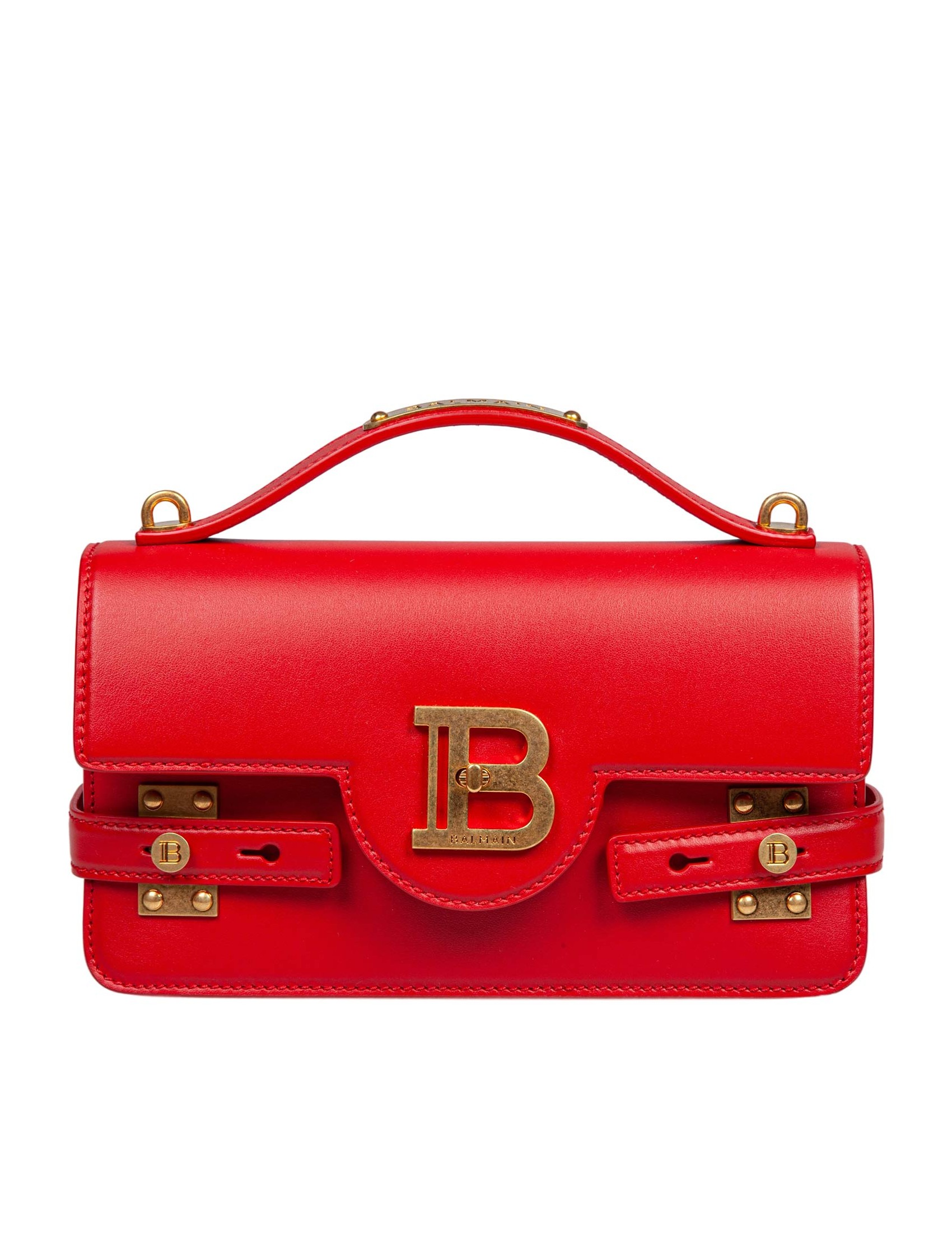 BALMAIN B-BUZZ RED LEATHER HANDBAG