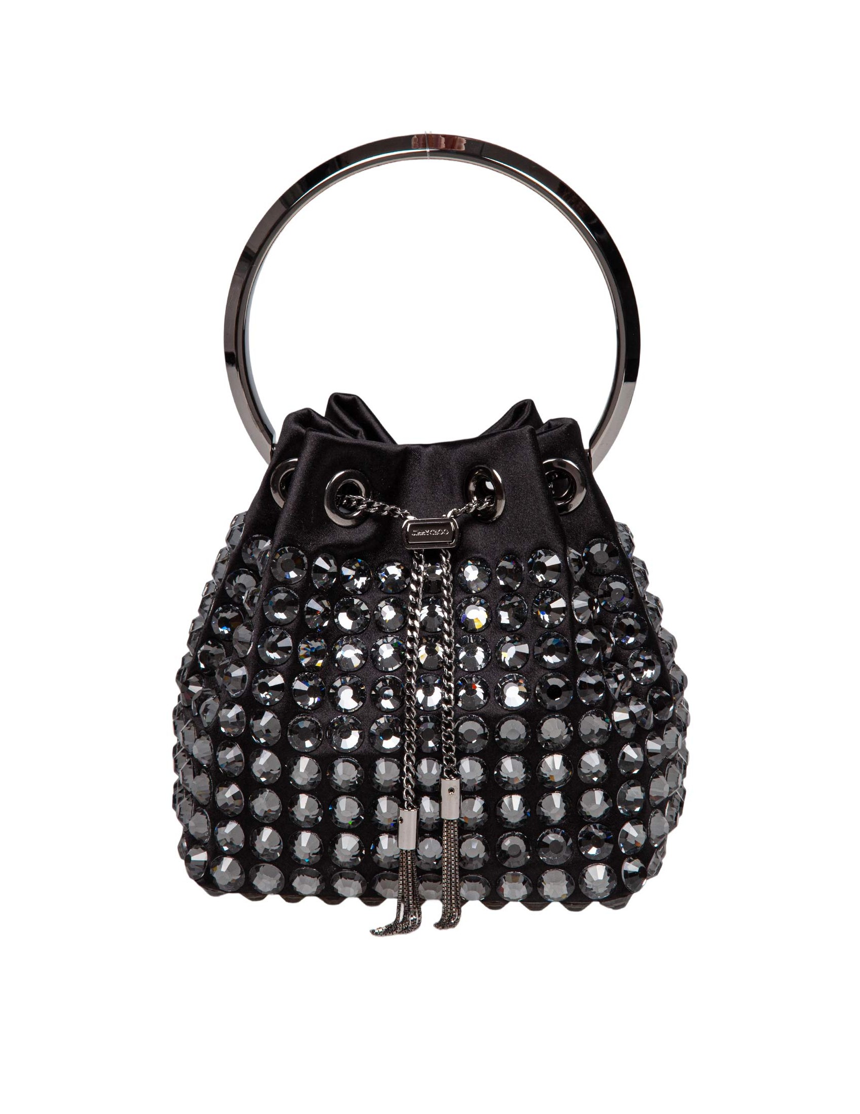 JIMMY CHOO BON BON SATIN BAG WITH MAXI CRYSTALS APPLIED