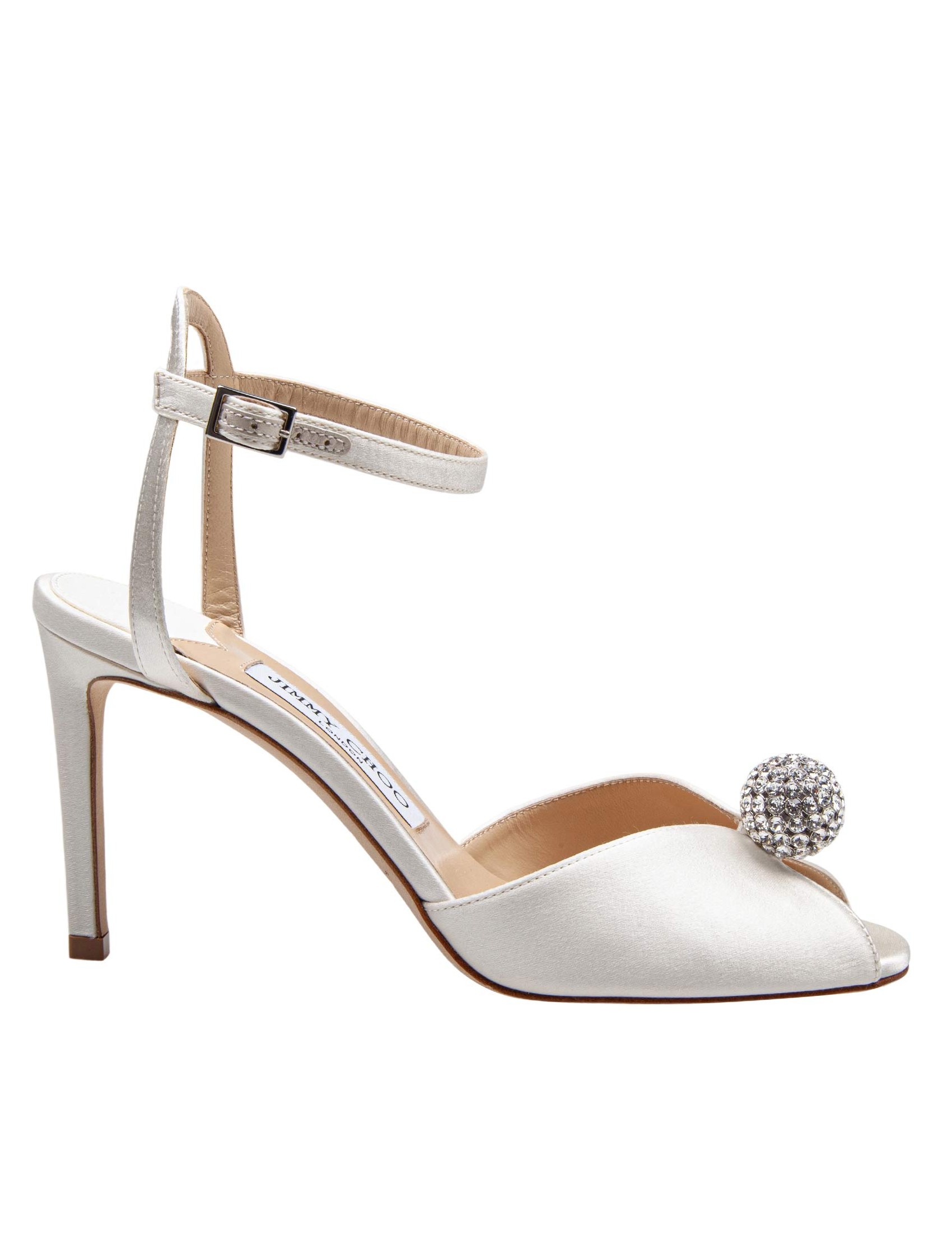 JIMMY CHOO SACORA SATIN SANDAL WITH CRYSTAL BALL