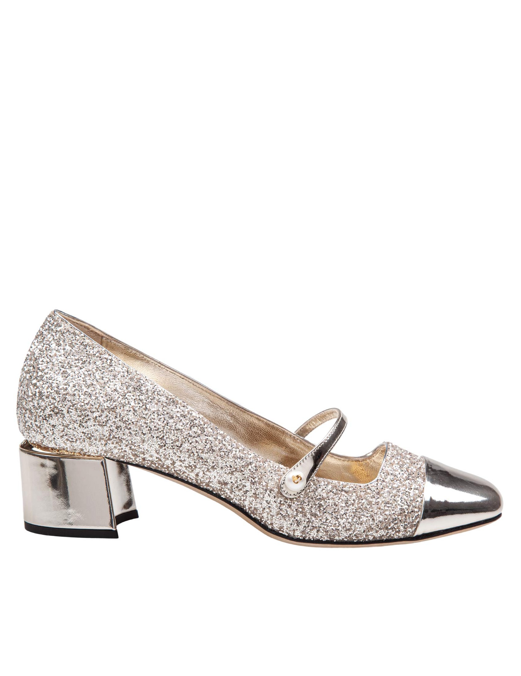 JIMMY CHOO DECOLLETE' IN GLITTER E PELLE LAMINATA COLORE GOLD E SAND