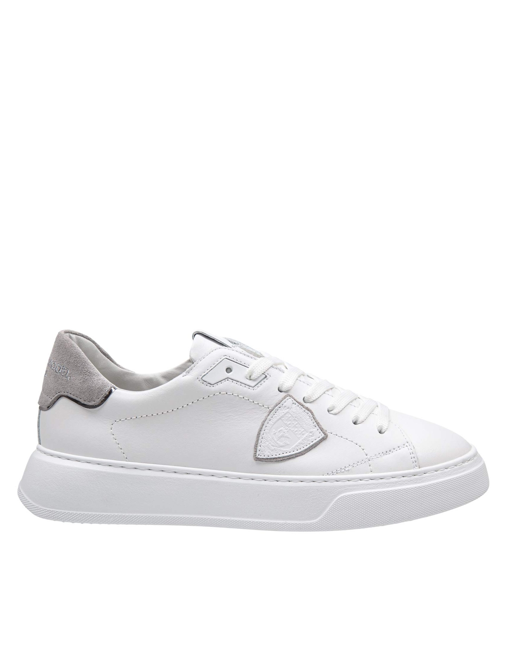 PHILIPPE MODEL SNEAKERS TEMPLE LOW MAN IN LEATHER COLOR WHITE/GREY