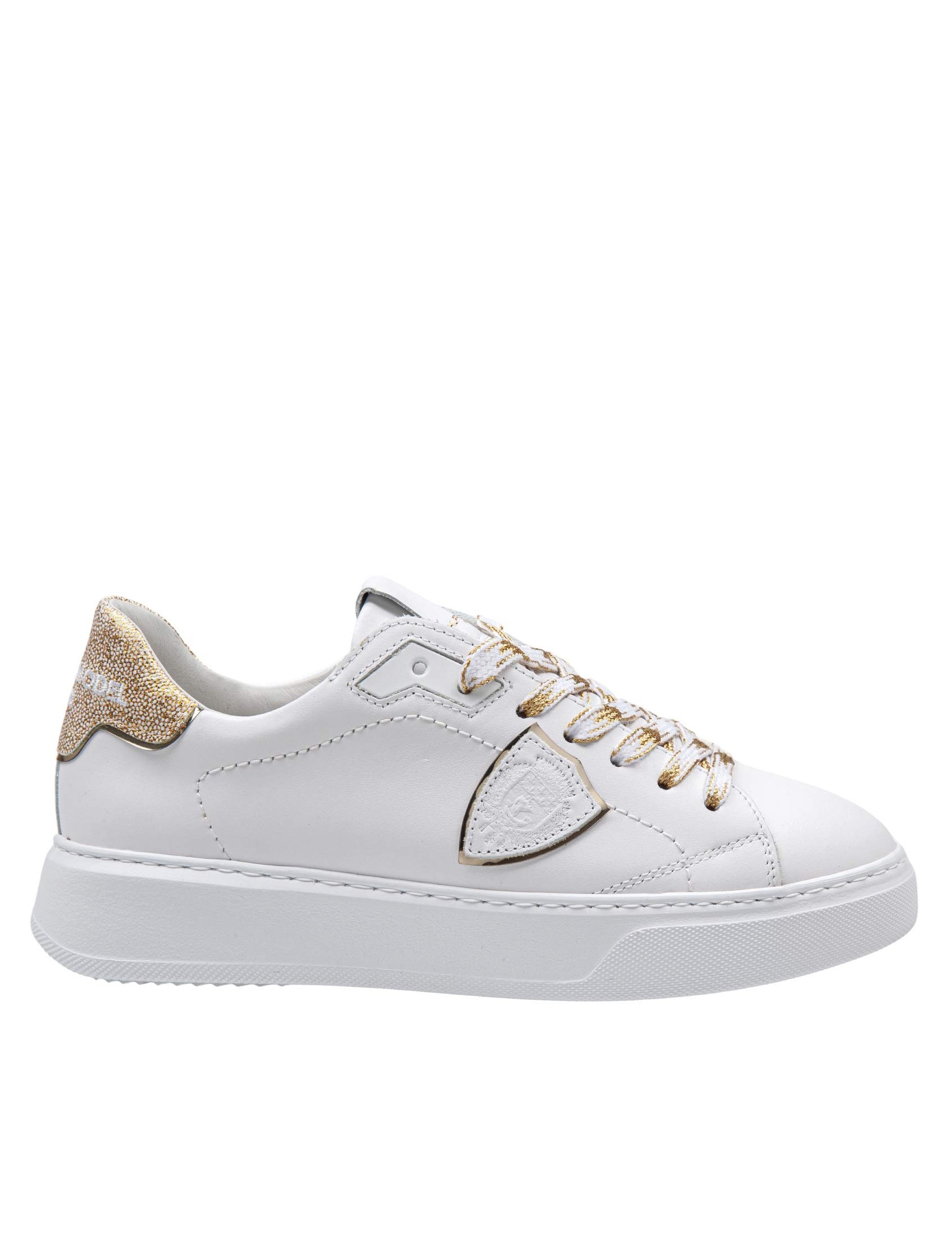 PHILIPPE MODEL SNEAKERS TEMPLE IN PELLE COLORE BIANCO/GOLD