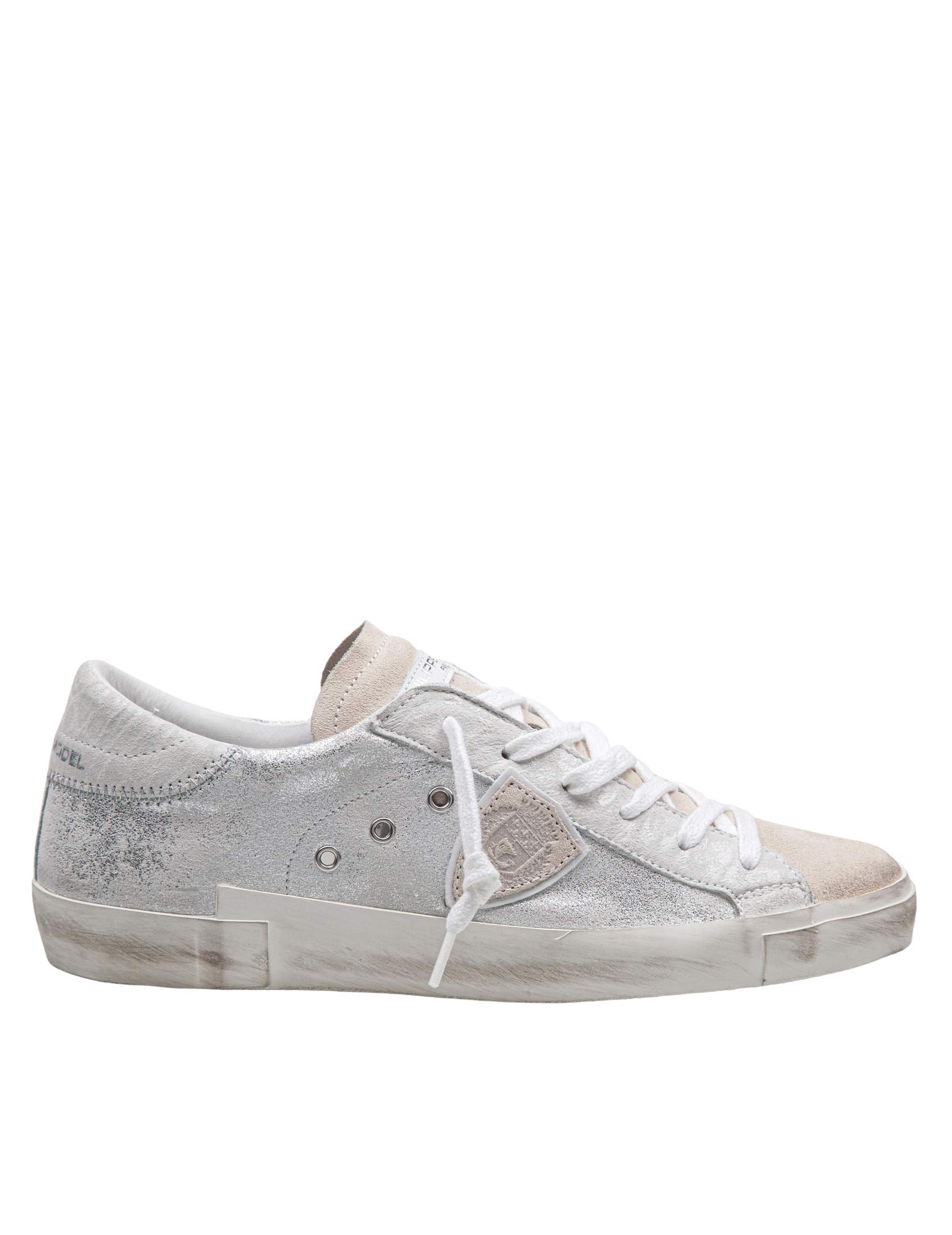 PHILIPPE MODEL SNEAKERS PRSX LOW IN PELLE LAMINATA SILVER