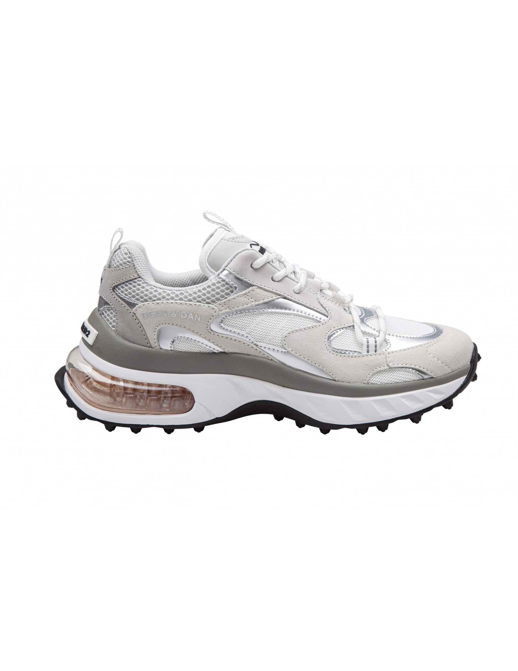 DSQUARED2 BUBBLE SNEAKERS IN LEATHER AND TECHNICAL FABRIC COLOR WHITE/SILVER