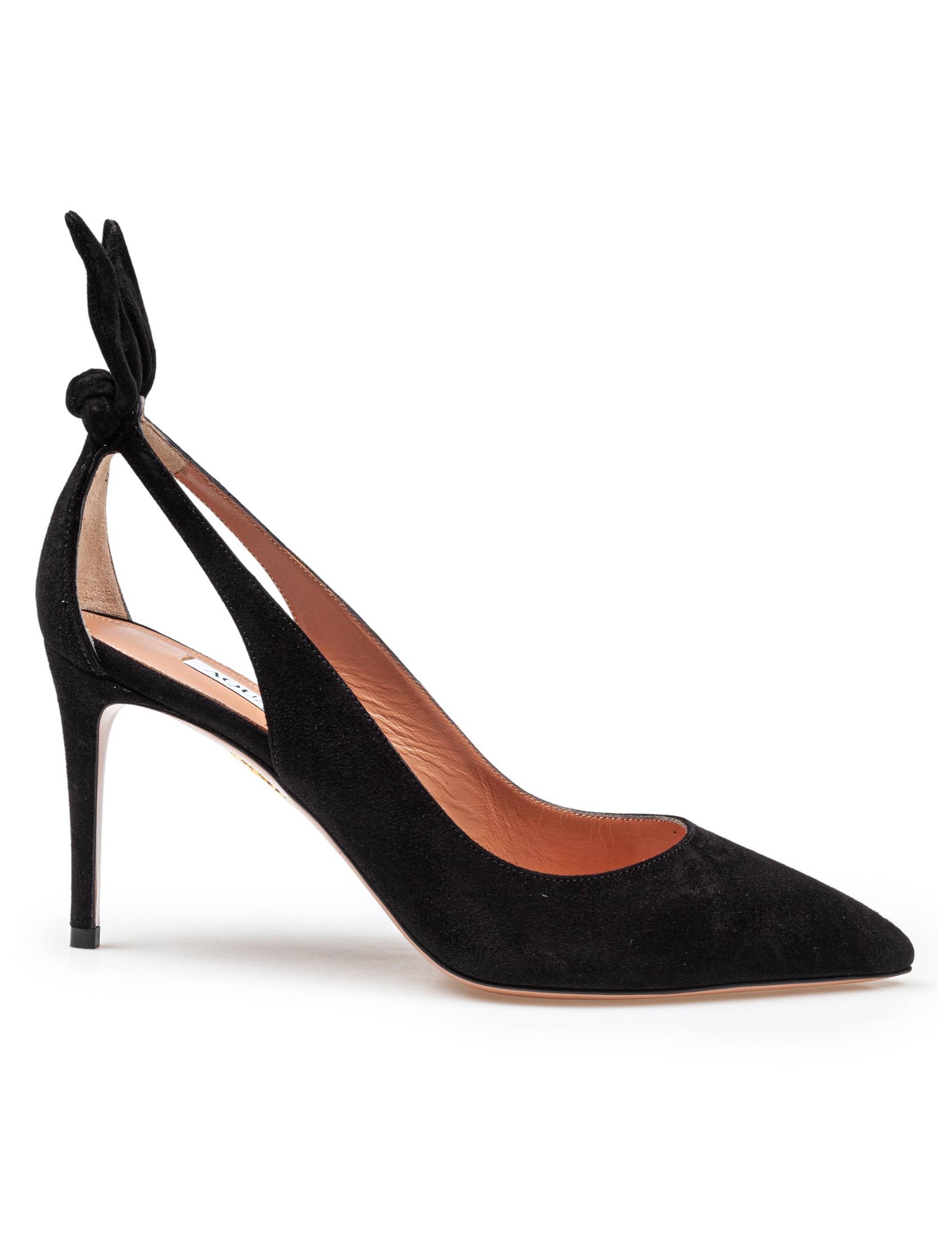 AQUAZZURA BOW TIE PUMP 85 IN BLACK SUEDE