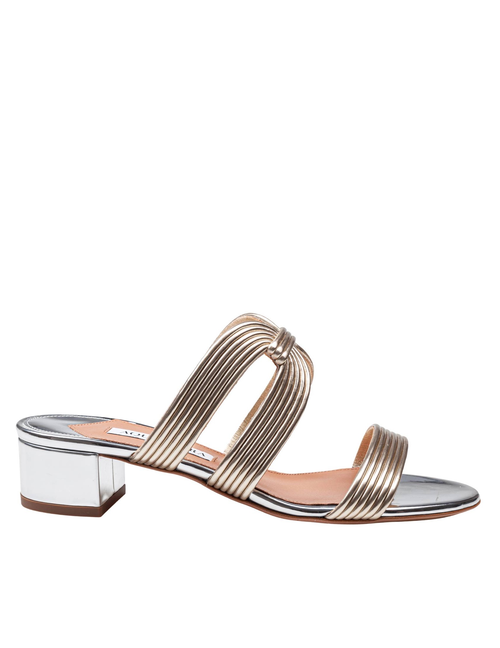 AQUAZZURA MULE ESENCIA 35 IN LAMINATED LEATHER COLOR LIGHT GOLD/SILVER