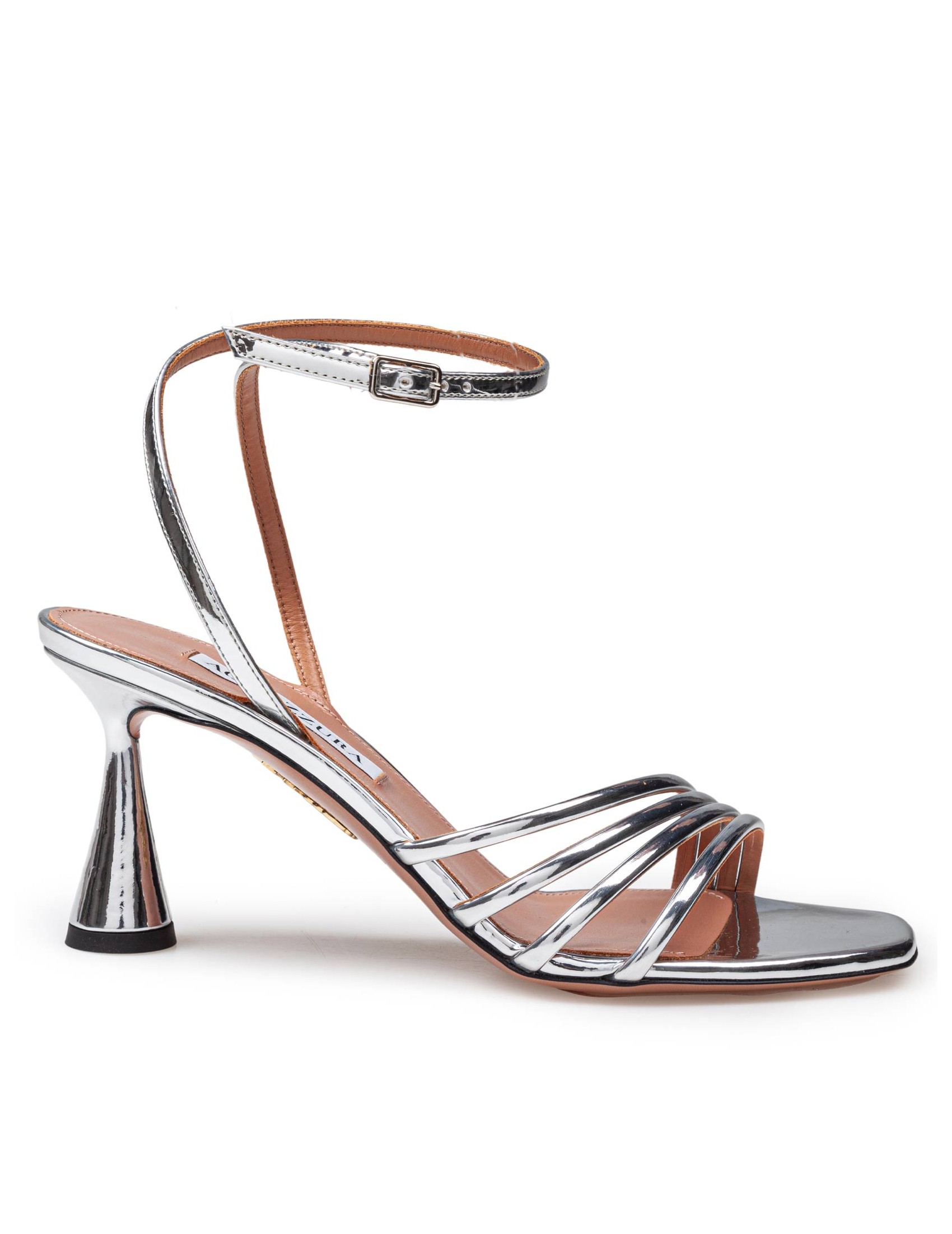 AQUAZZURRA LATOUR 75 SANDAL IN MIRROR-EFFECT LEATHER COLOR SILVER