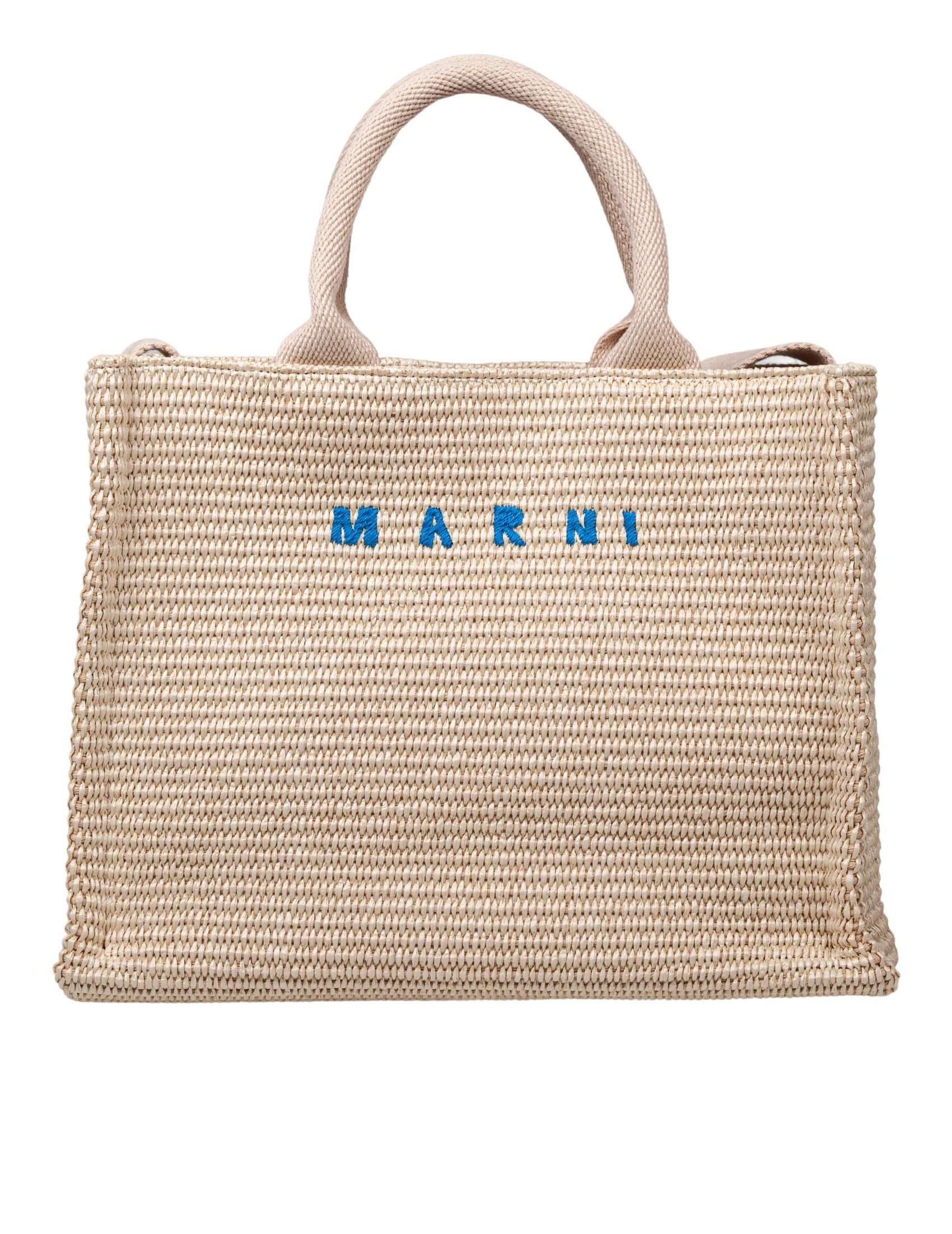 MARNI SHOPPING SMALL IN TESSUTO EFFETTO RAFIA COLORE BIANCO/NATURAL