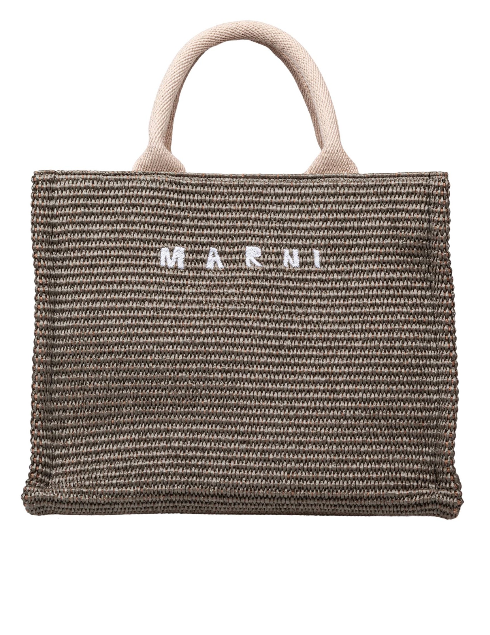 MARNI SHOPPING SMALL IN RAFFIA-EFFECT FABRIC COLOR GREEN