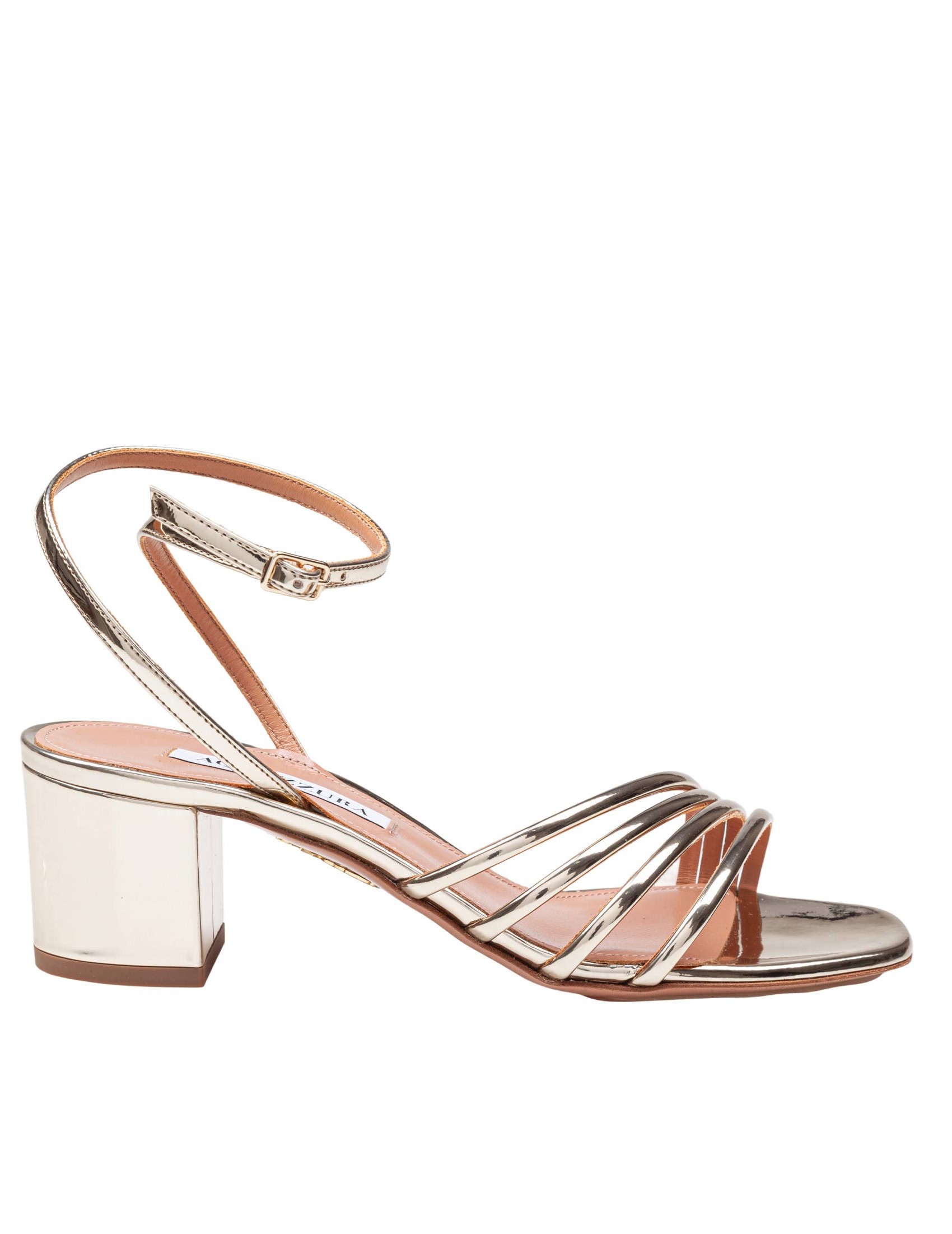 AQUAZZURA LATOUR SANDAL 50 IN PELLE LAMINATA COLORE ORO CHIARO