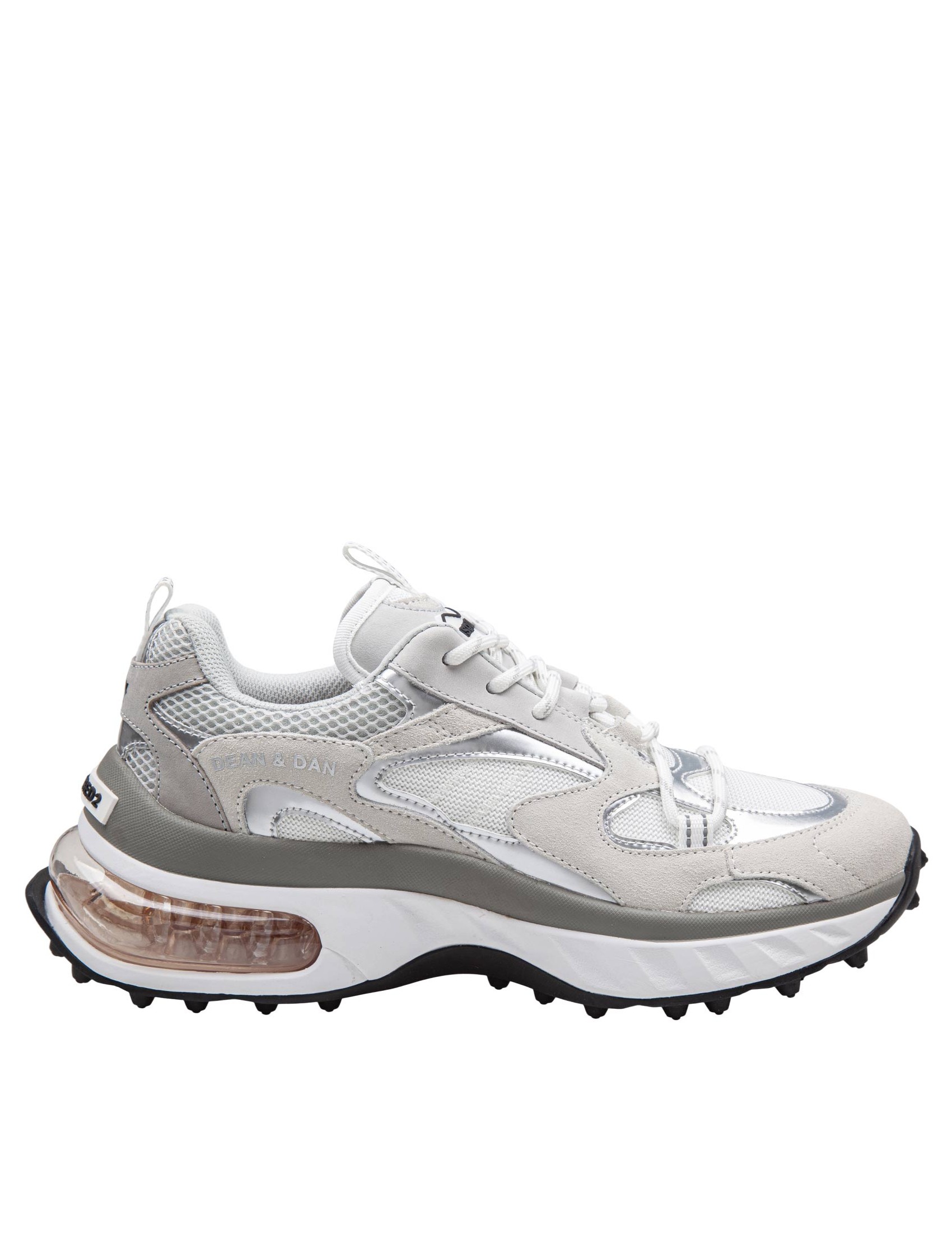 DSQUARED2 BUBBLE SNEAKERS IN LEATHER AND TECHNICAL FABRIC COLOR WHITE/SILVER