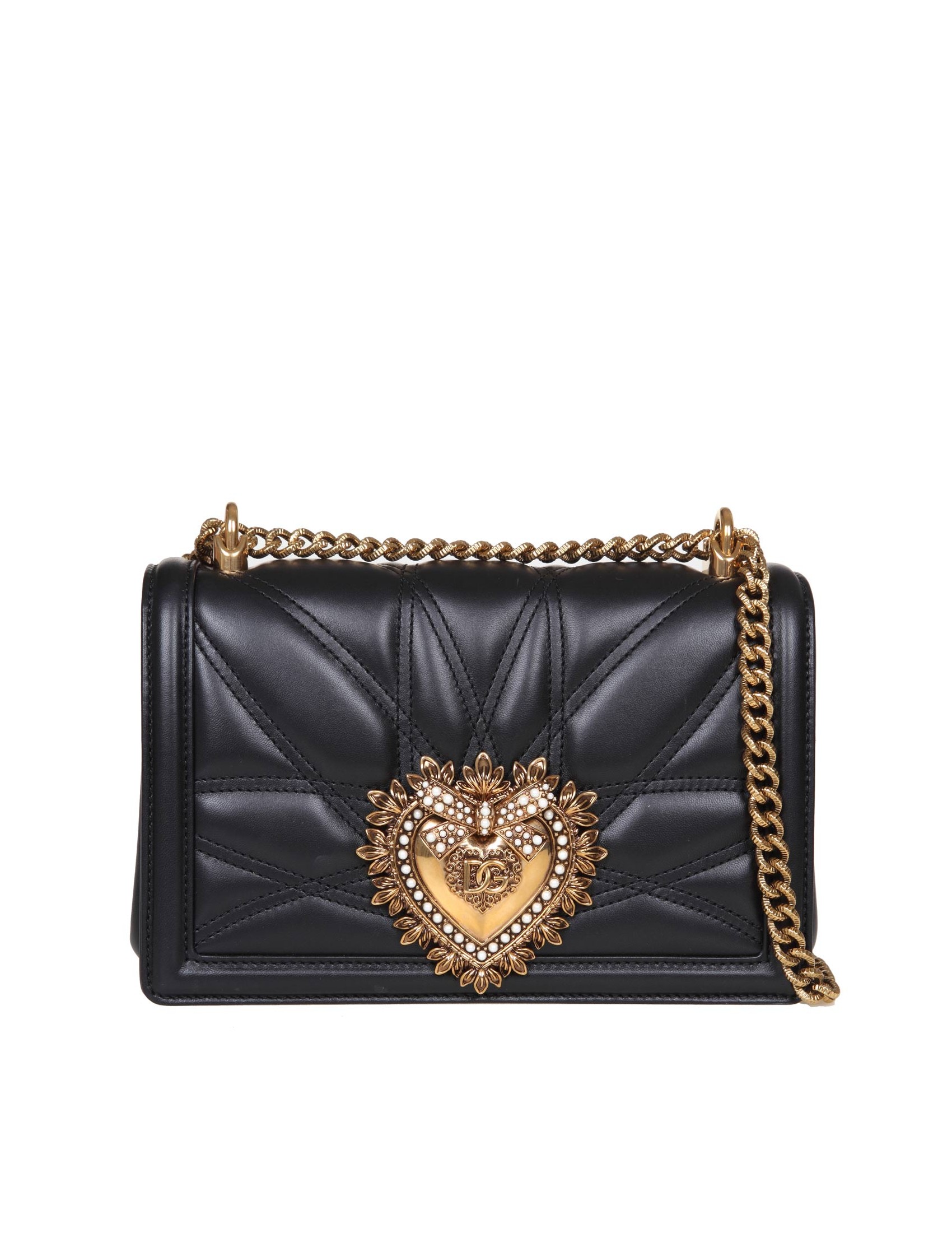 DOLCE & GABBANA BORSA DEVOTION MEDIA IN NAPPA MATELASSÉ COLORE NERO