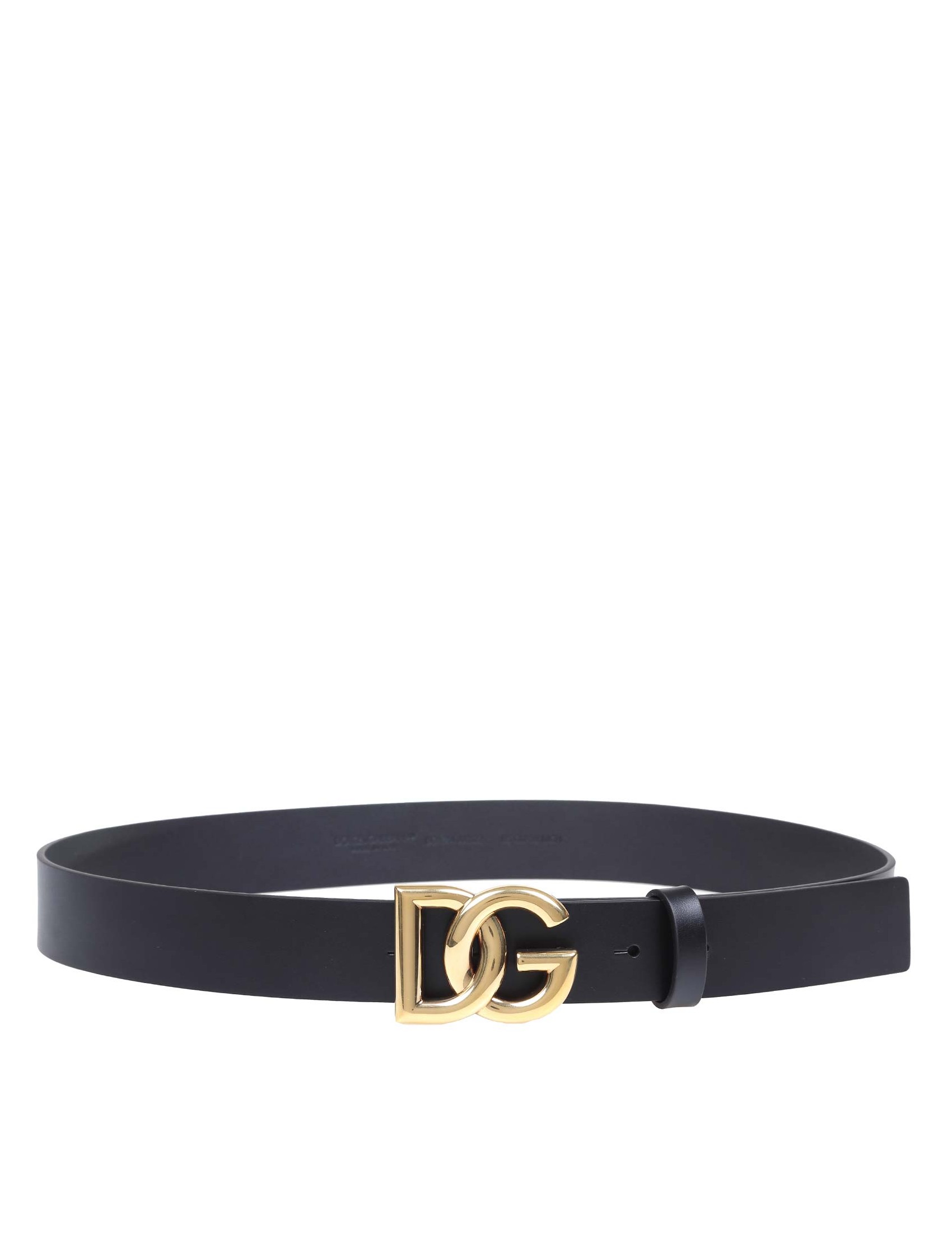 DOLCE & GABBANA CALFSKIN BELT WITH CROSSED DG LOGO COLOR BLACK