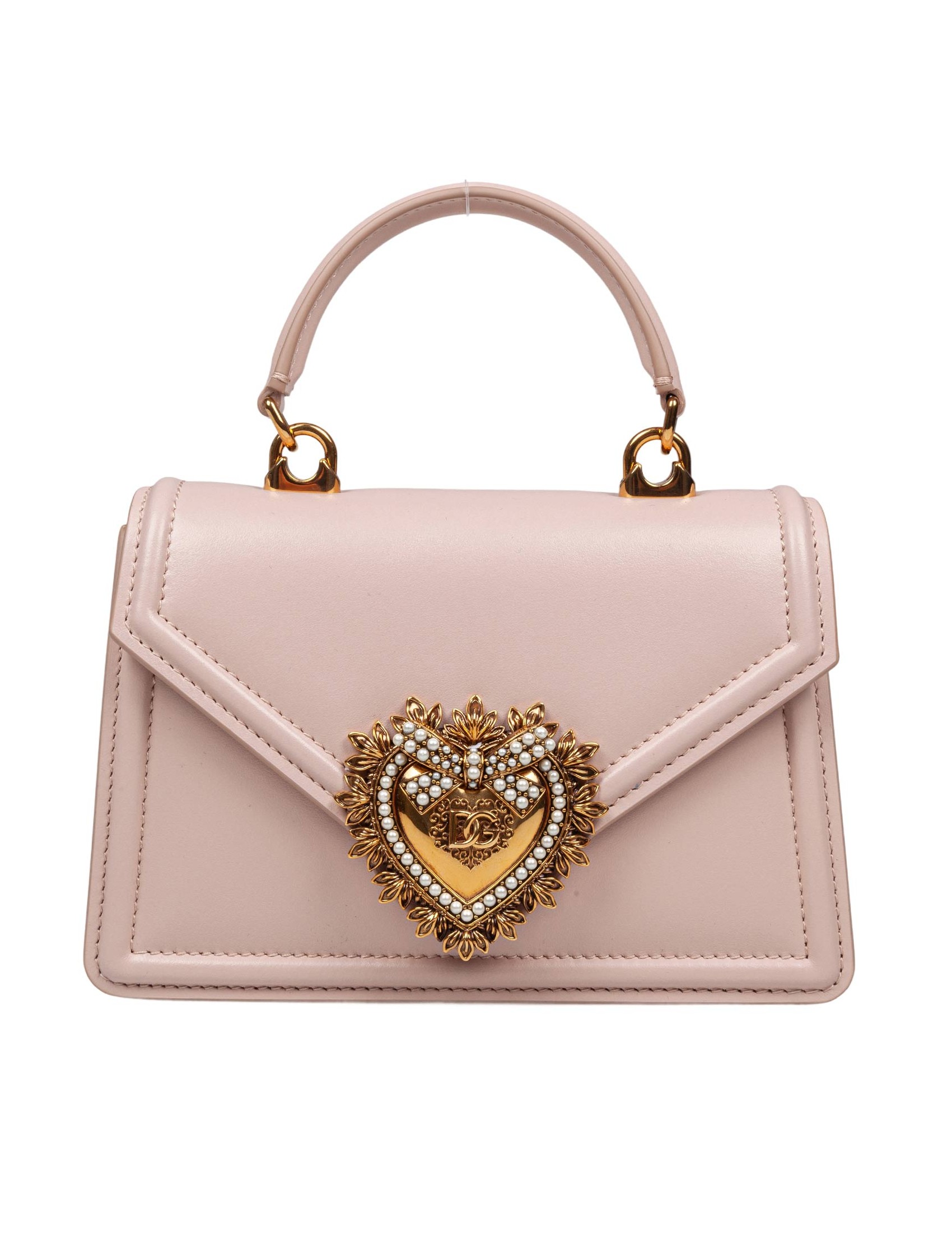 DOLCE & GABBANA SMALL DEVOTION HANDBAG IN POWDER COLOR LEATHER