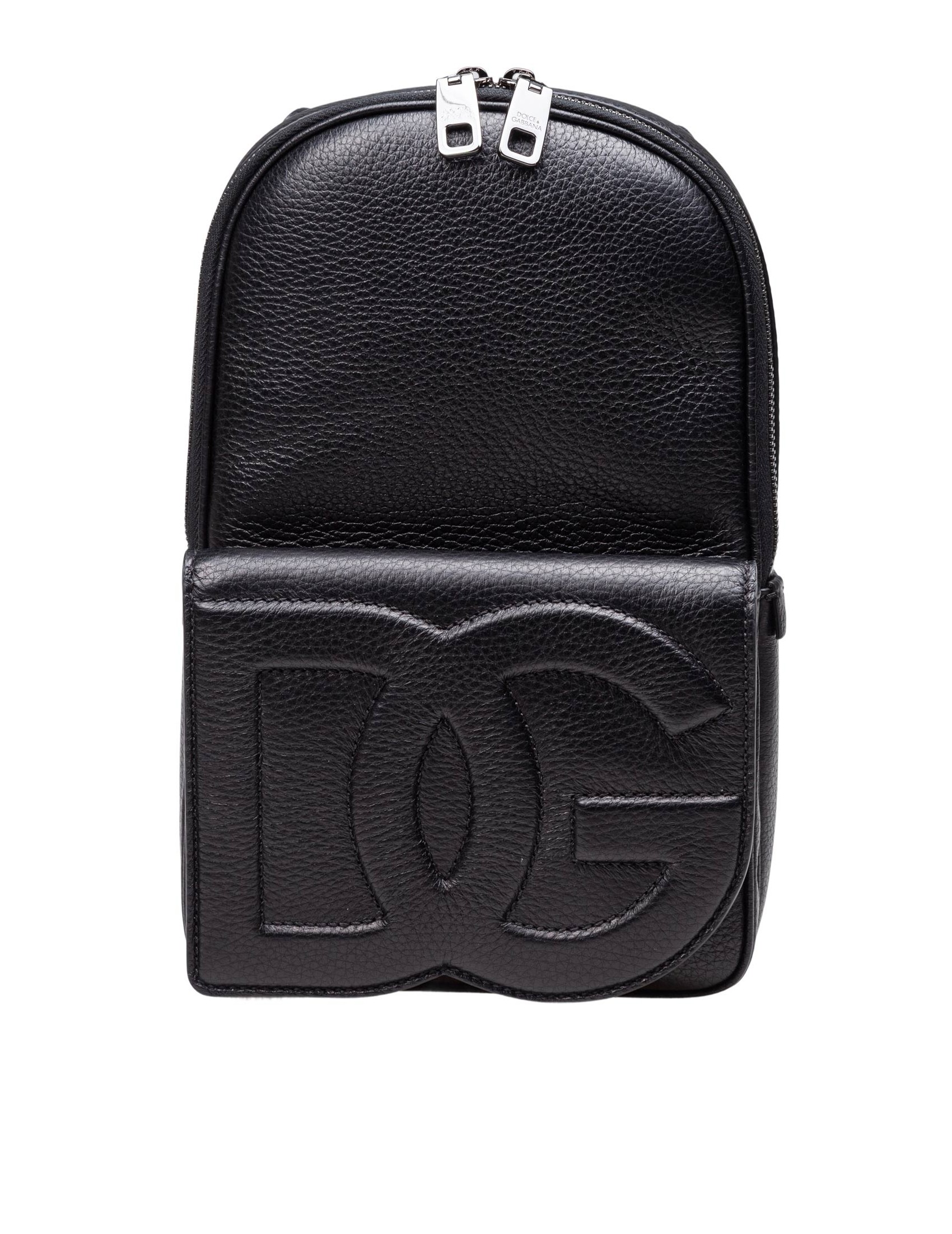 DOLCE & GABBANA LEATHER BACKPACK WITH EMBOSSED DG LOGO