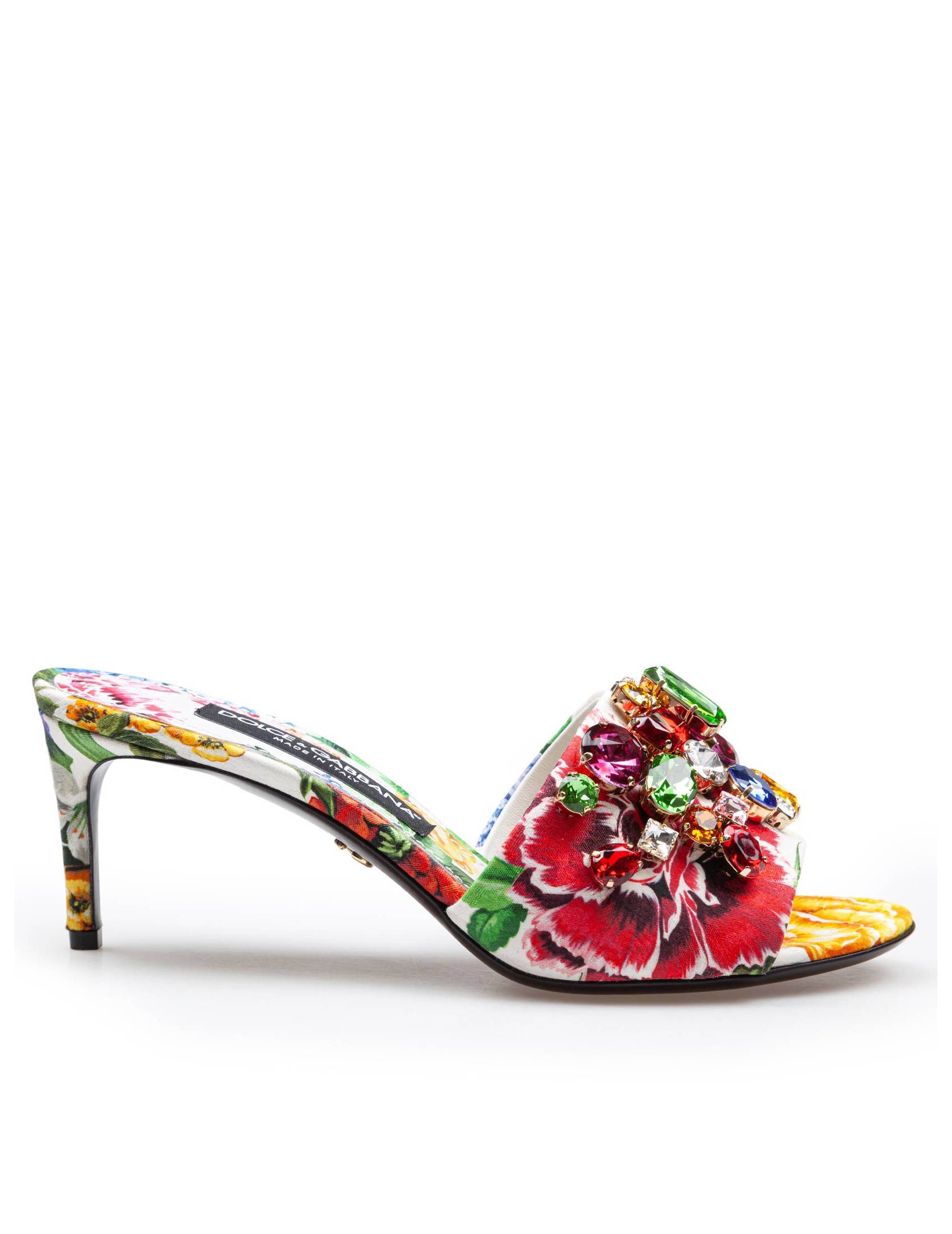 DOLCE & GABBANA MULE IN BROCADE WITH APPLIED STONES