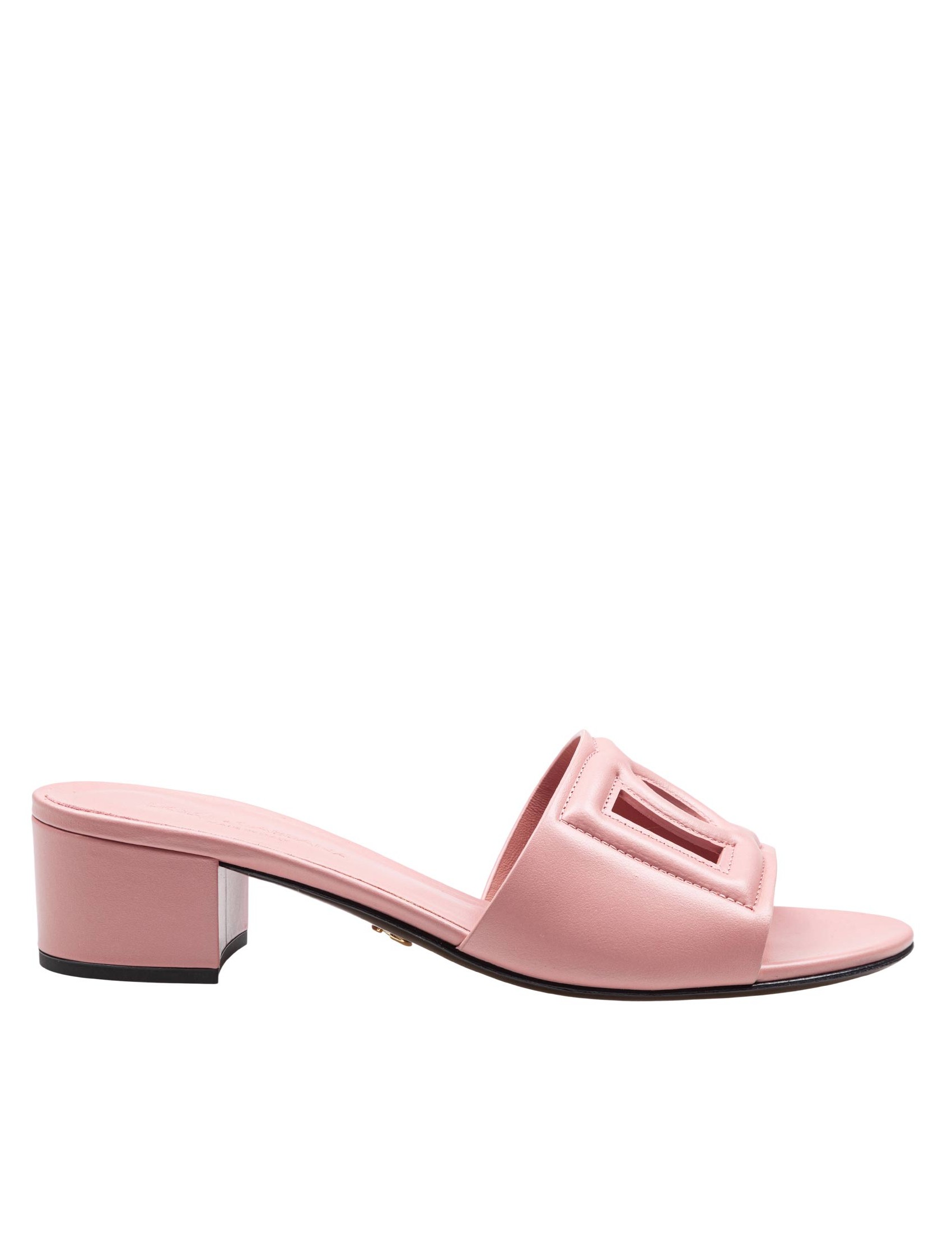 DOLCE & GABBANA MULE IN PELLE COLORE ROSA CON LOGO DG