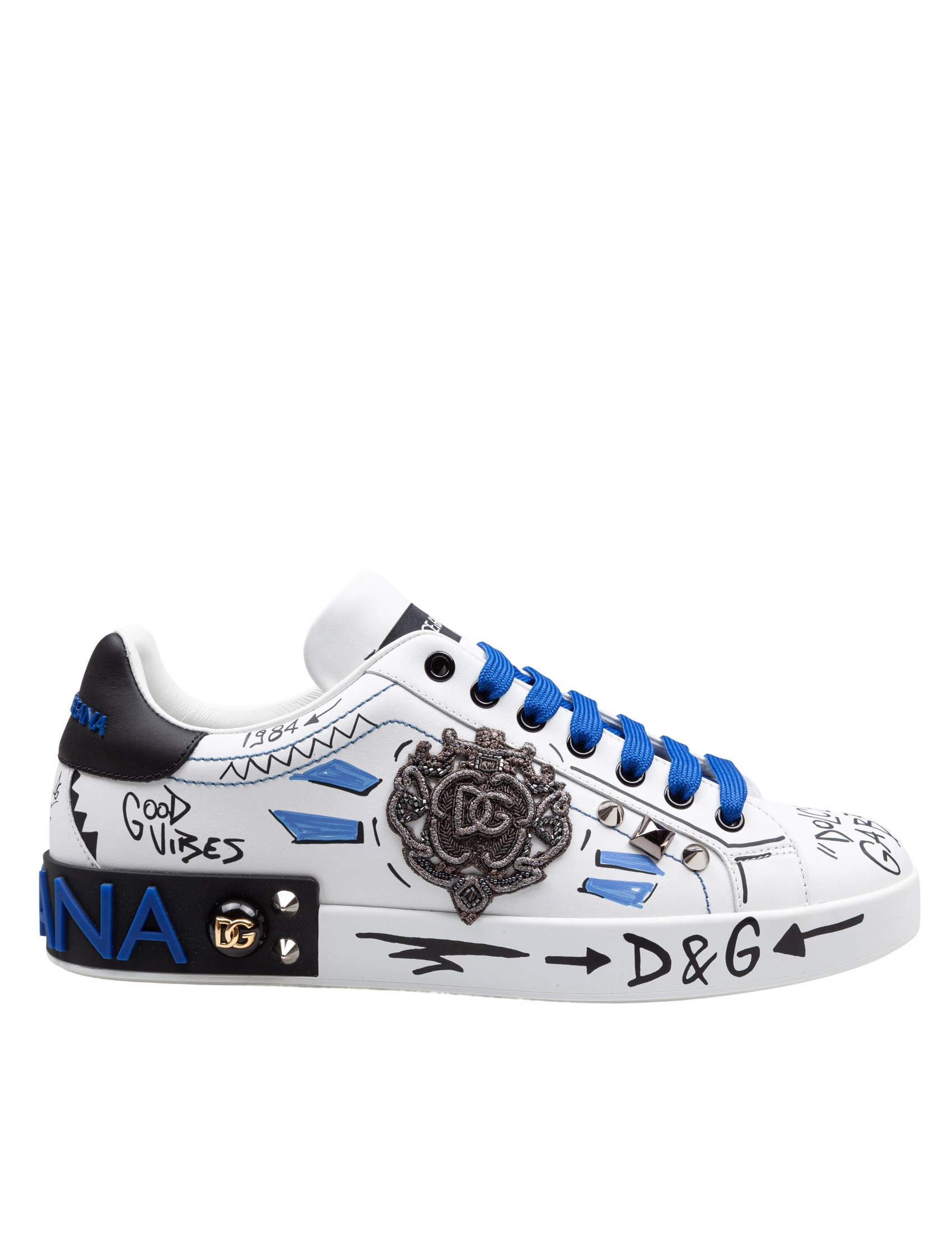 DOLCE & GABBANA PORTOFINO SNEAKERS IN LEATHER WITH APPLIED STUDS