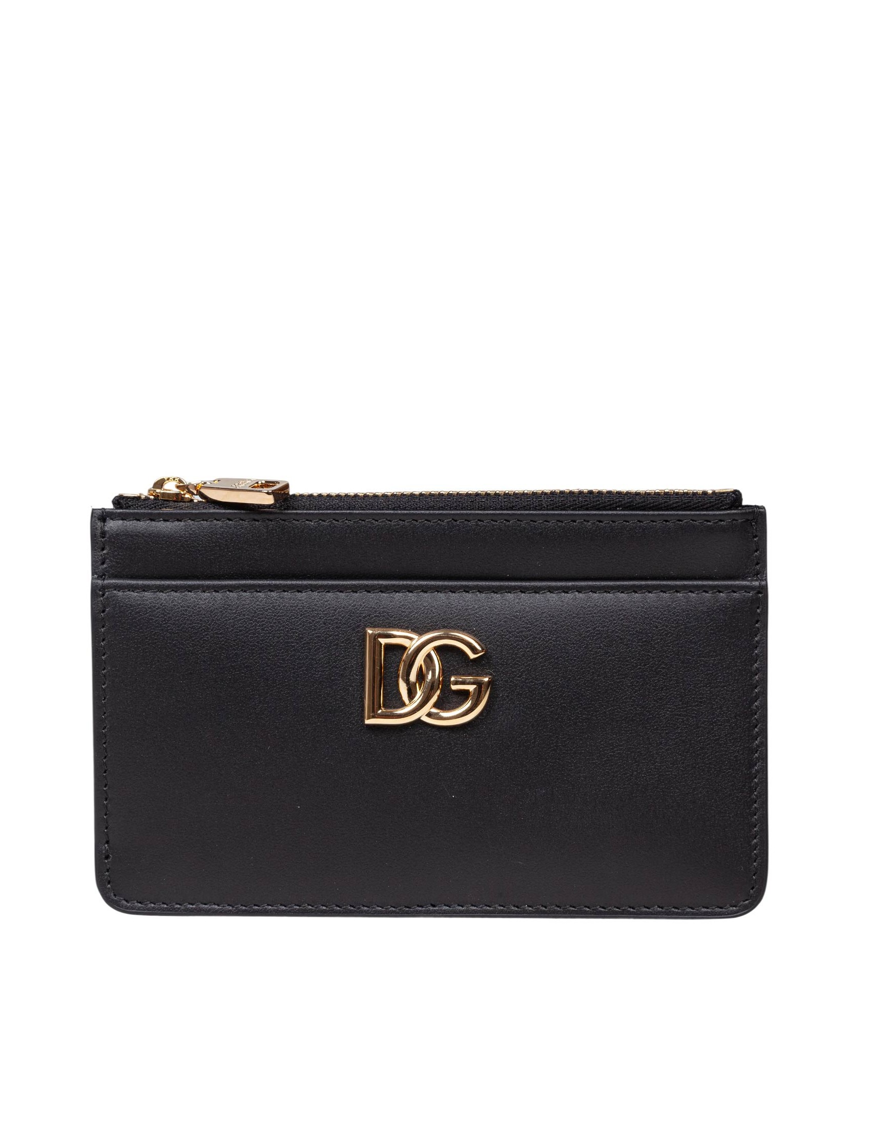 DOLCE & GABBANA BLACK LEATHER CARD HOLDER WITH DG LOGO