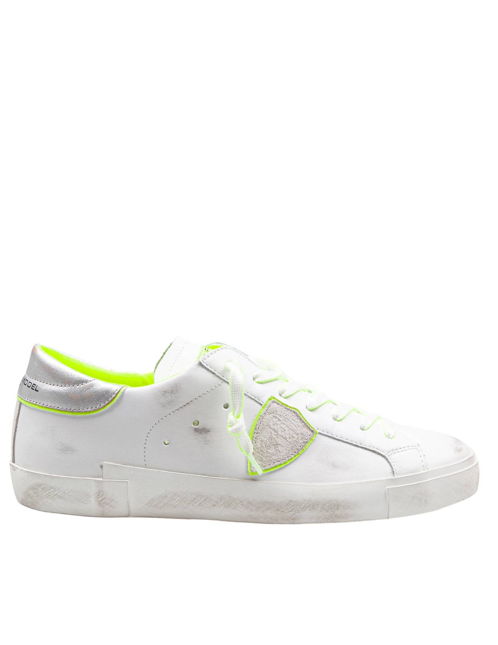 PHILIPPE MODEL PRSX LEATHER SNEAKERS COLOR WHITE/YELLOW