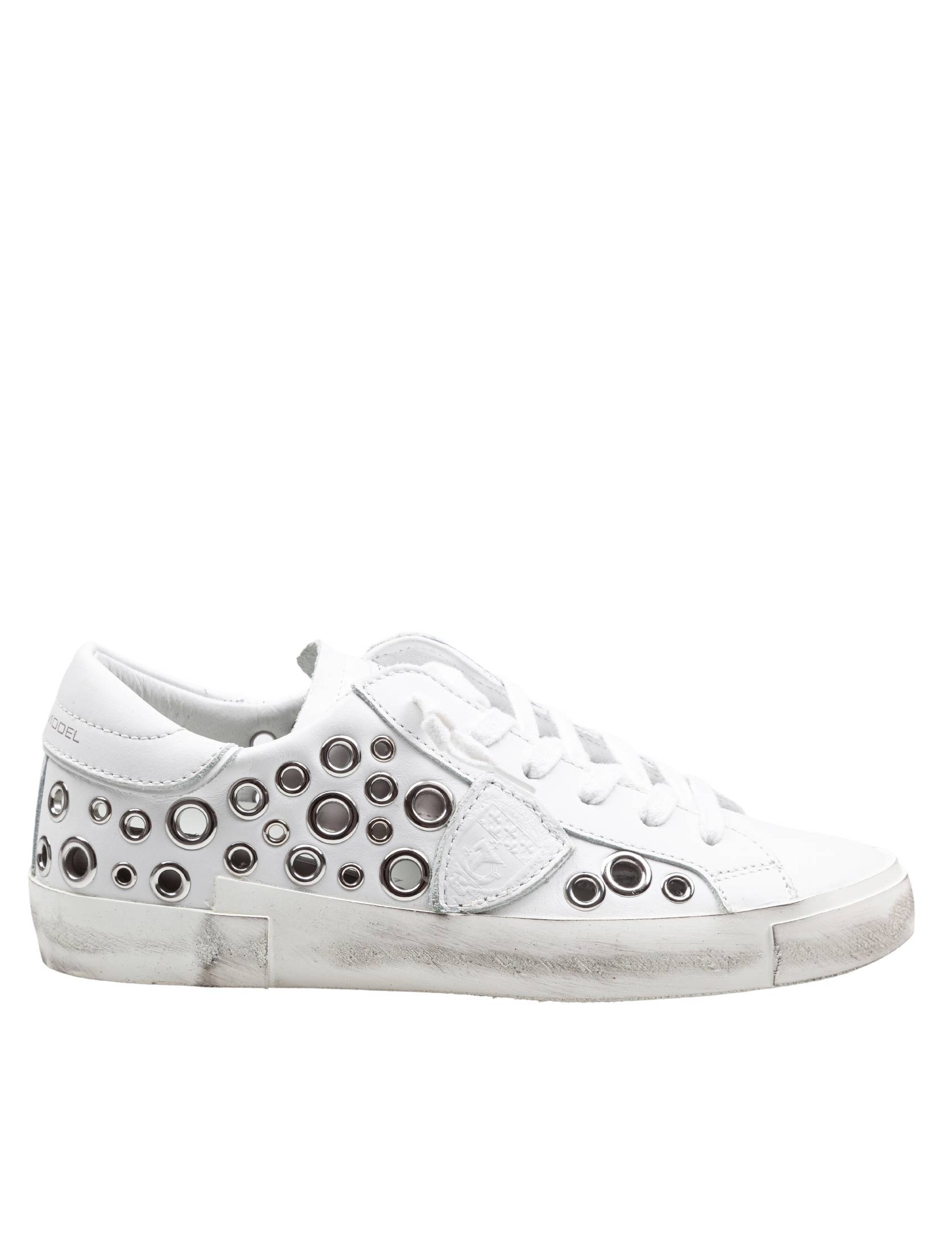 PHILIPPE MODEL PRSX LOW LEATHER SNEAKERS WITH APPLIED STUDS