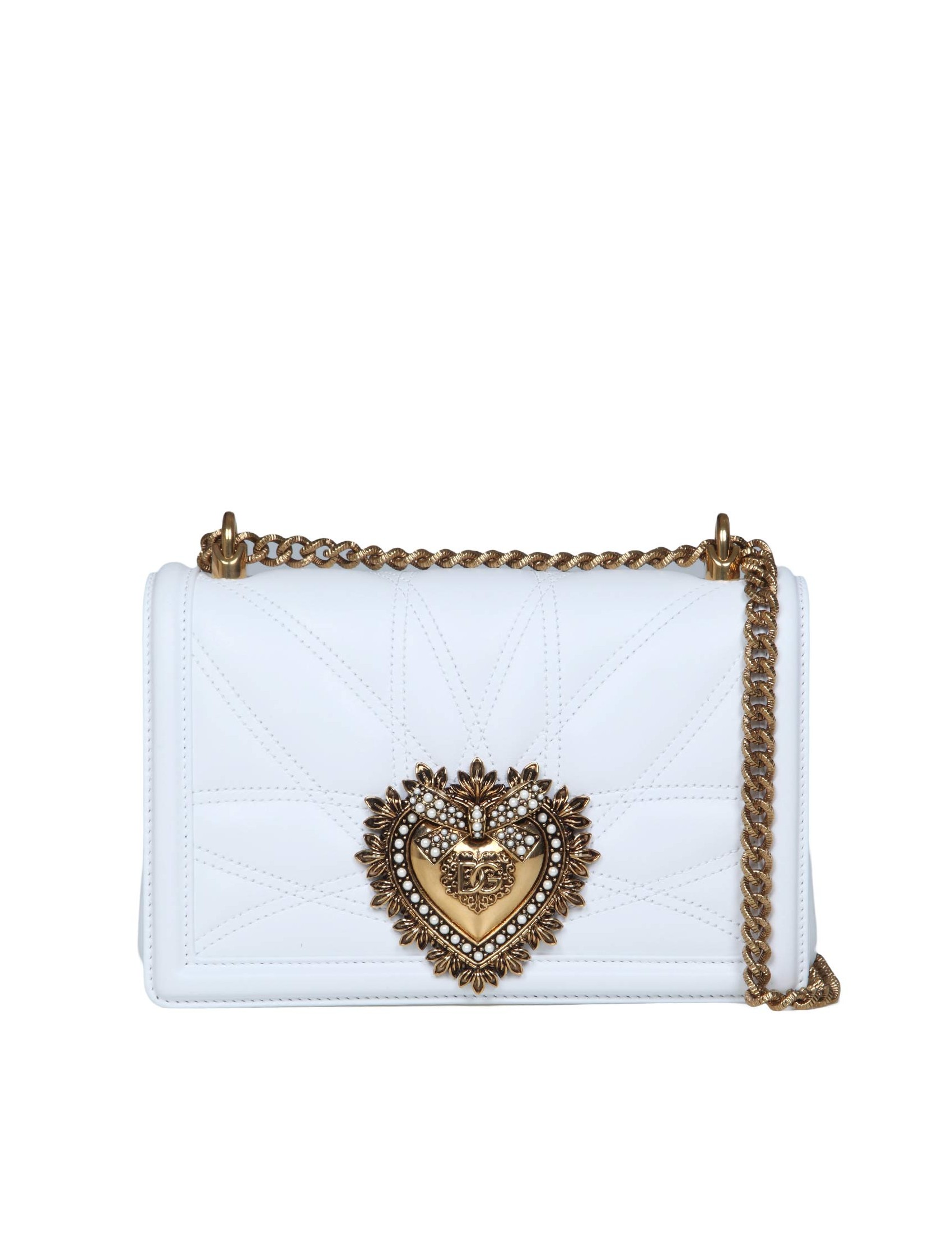 DOLCE & GABBANA BORSA DEVOTION MEDIA IN NAPPA MATELASSÉ COLORE BIANCO