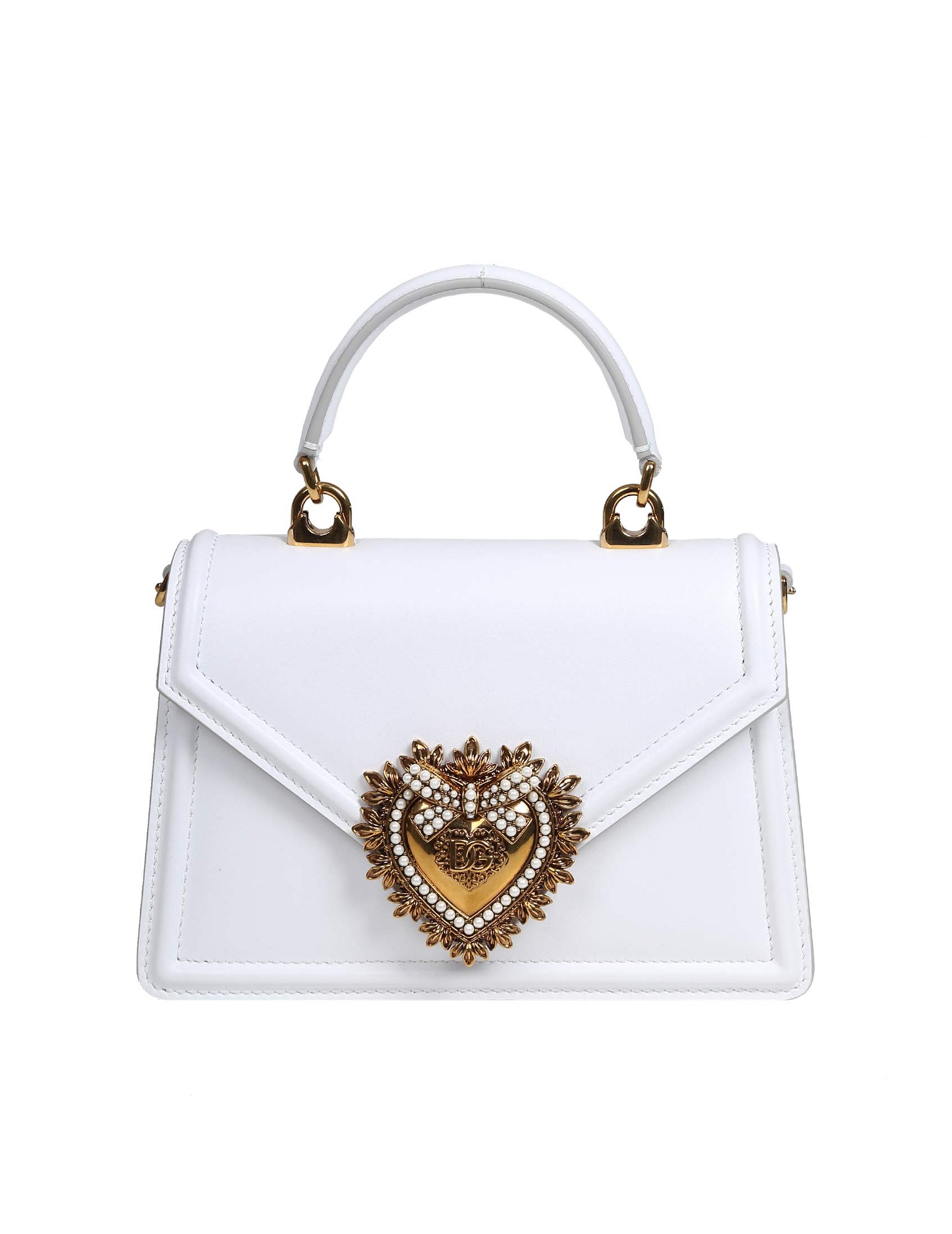 DOLCE & GABBANA SMALL DEVOTION HANDBAG IN WHITE LEATHER