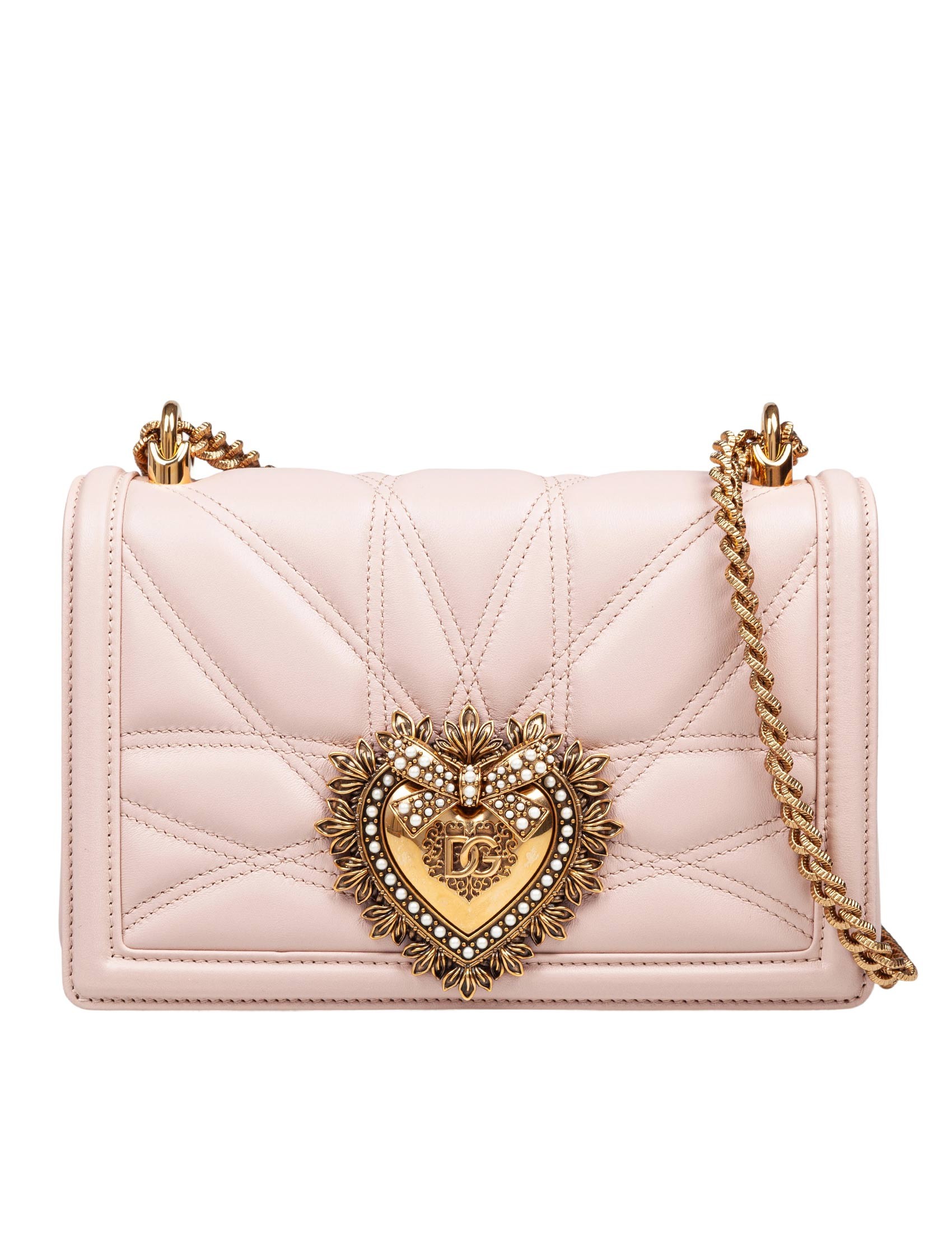 DOLCE & GABBANA MEDIUM DEVOTION BAG IN MATELASSÉ NAPPA COLOR POWDER