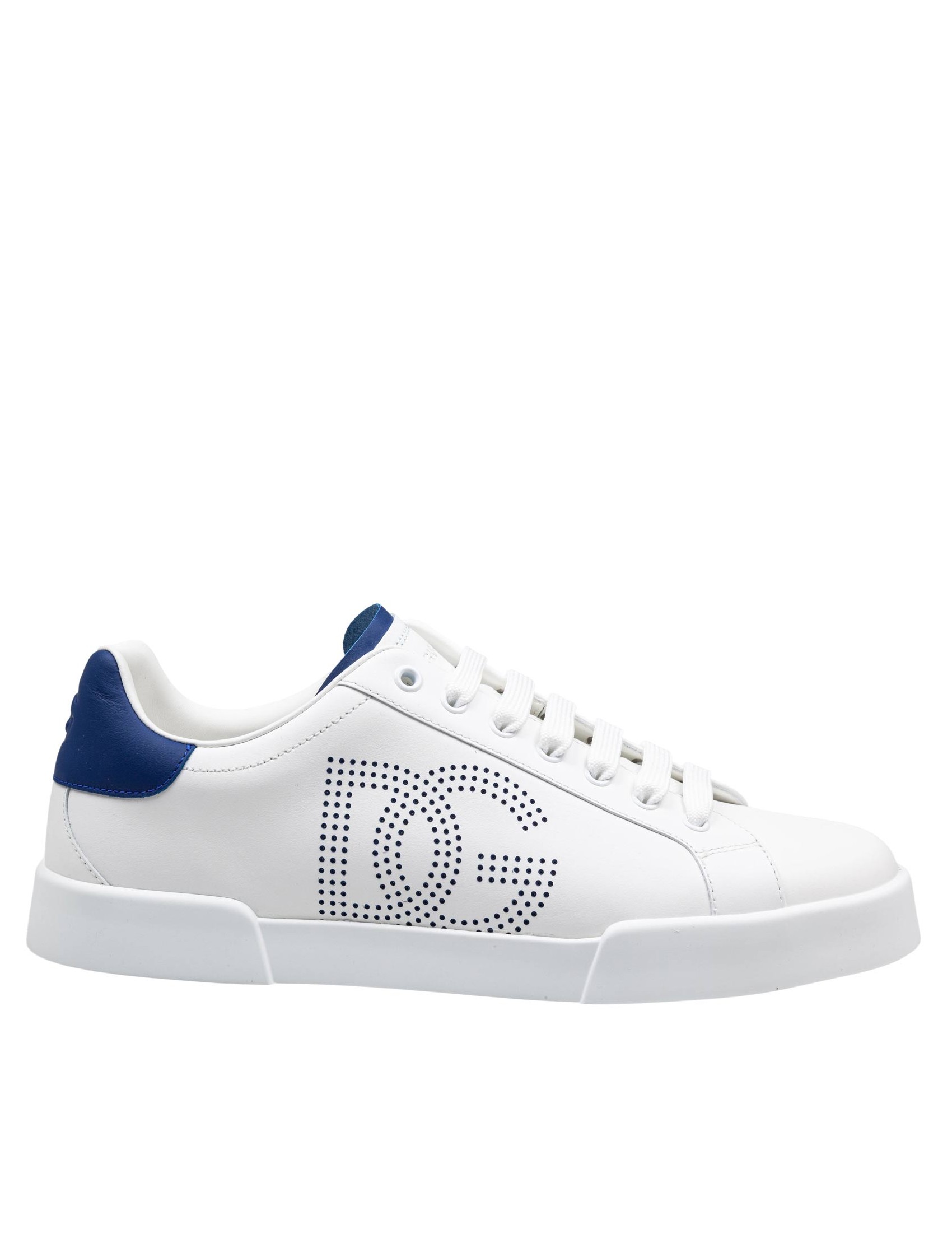 DOLCE & GABBANA PORTOFINO LIGHT SNEAKERS IN WHITE AND BLUE LEATHER