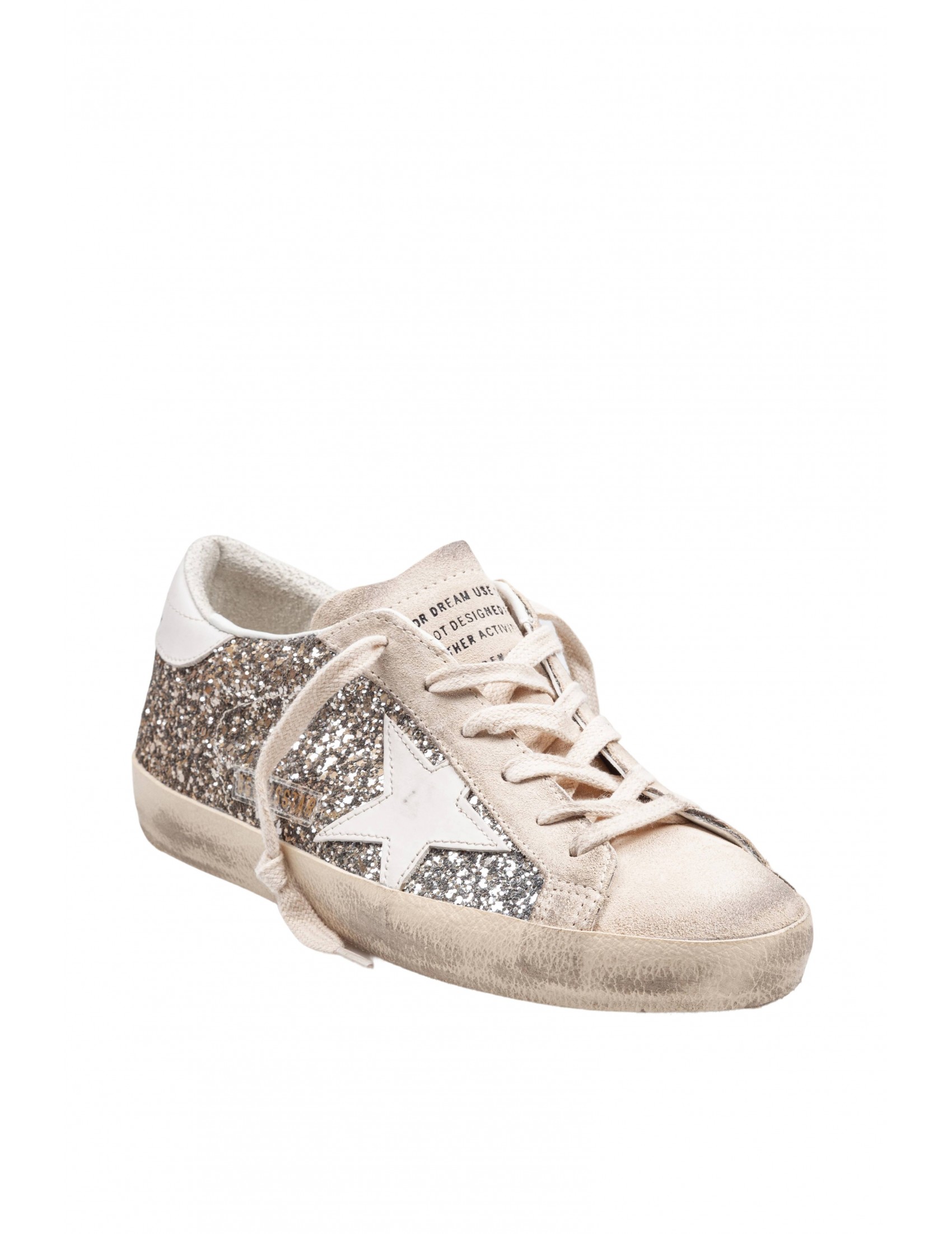 GOLDEN GOOSE SNEAKERS SUPER STAR IN GLITTER E CAMOSCIO COLORE BEIGE/BROWN