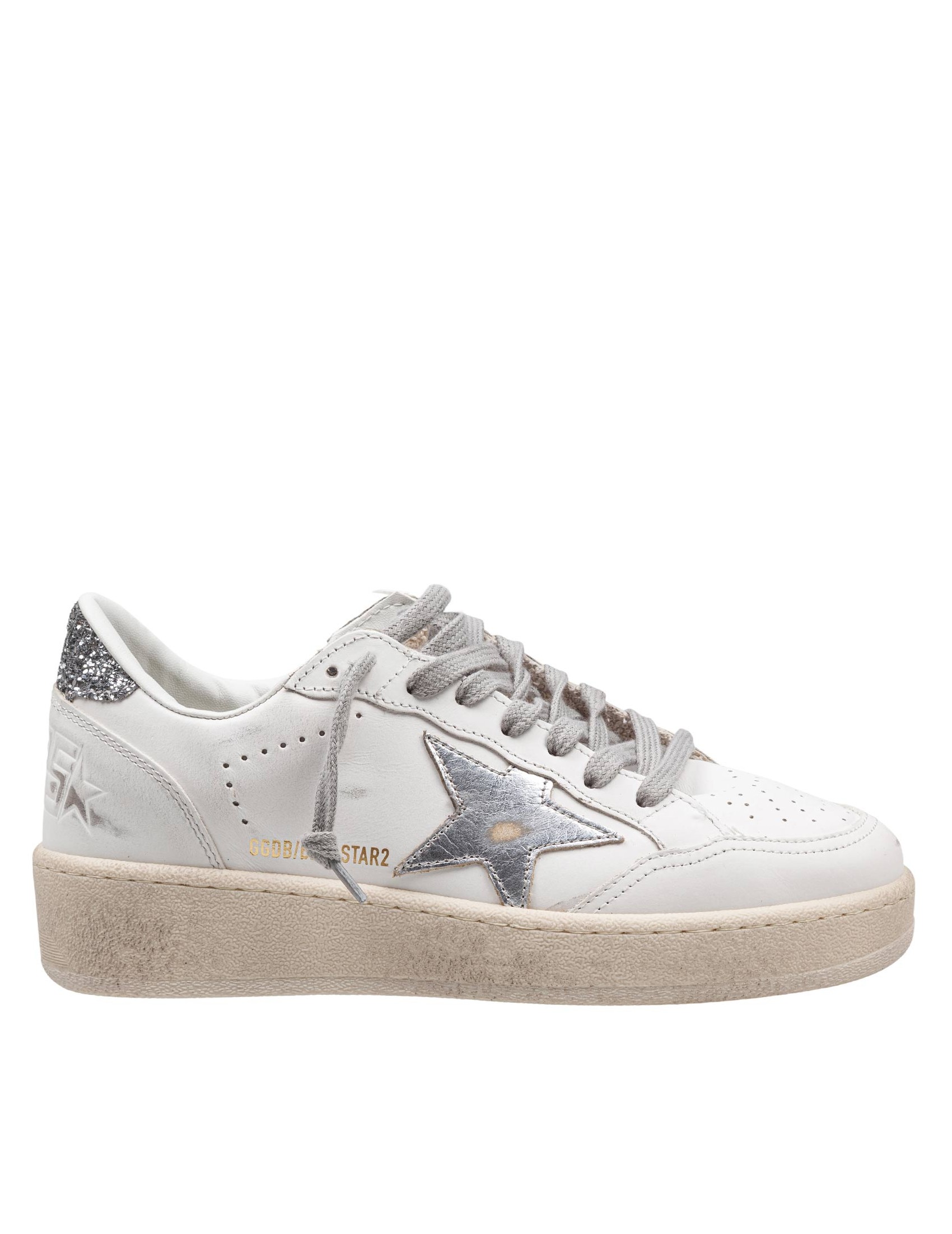 GOLDEN GOOSE SNEAKERS BALLSTAR IN PELLE COLORE BIANCO E SILVER