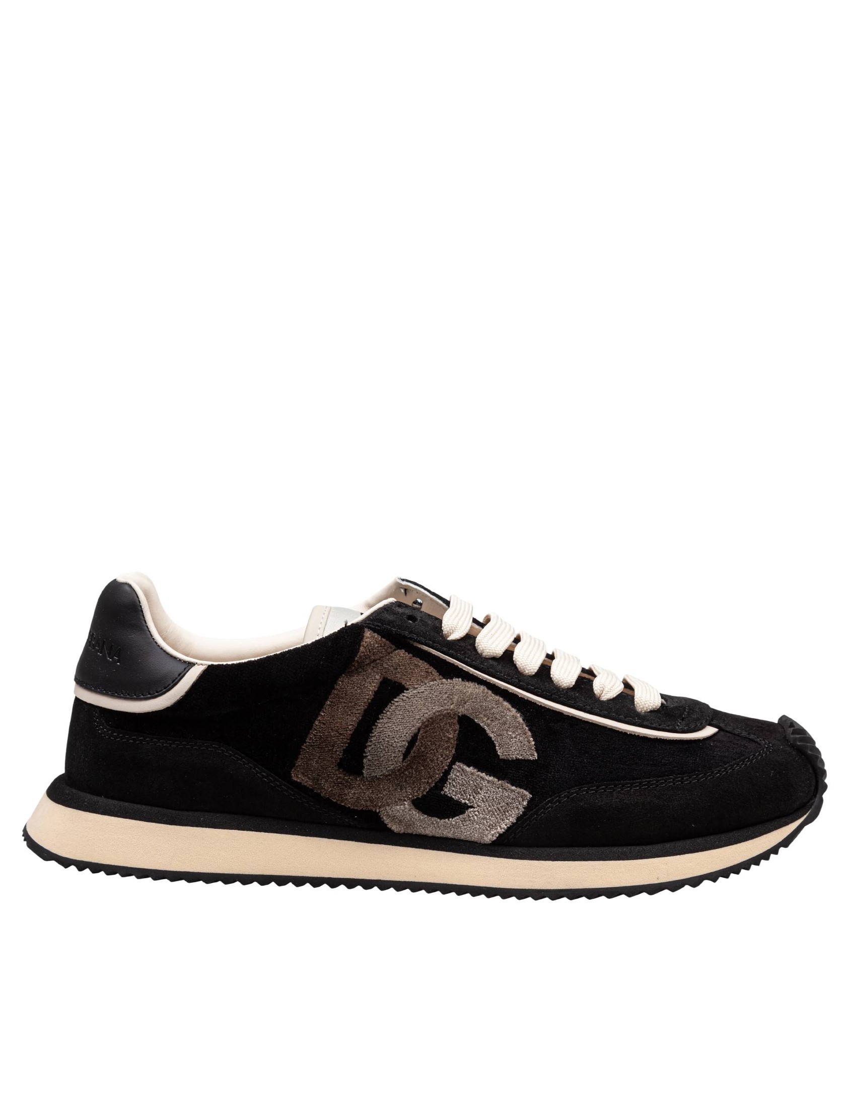 DOLCE & GABBANA SNEAKERS CUSHION IN VELLUTO E CAMOSCIO COLORE NERO E AVORIO