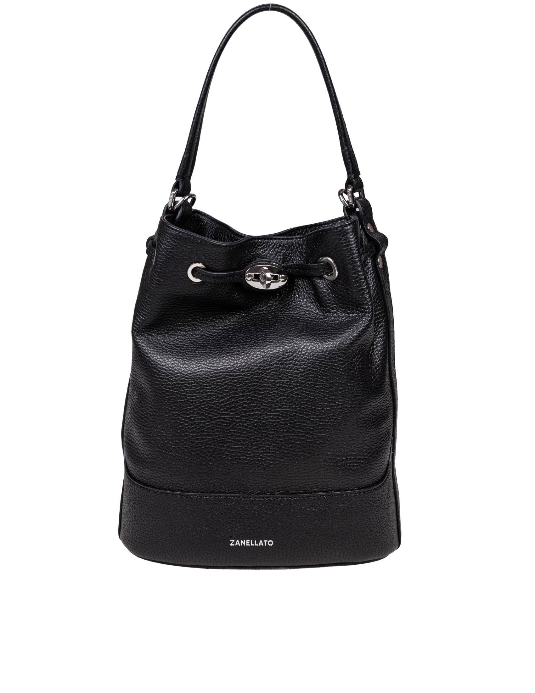 ZANELLATO MONDA' DAILY DAY S LEATHER BUCKET BAG BLACK COLOR