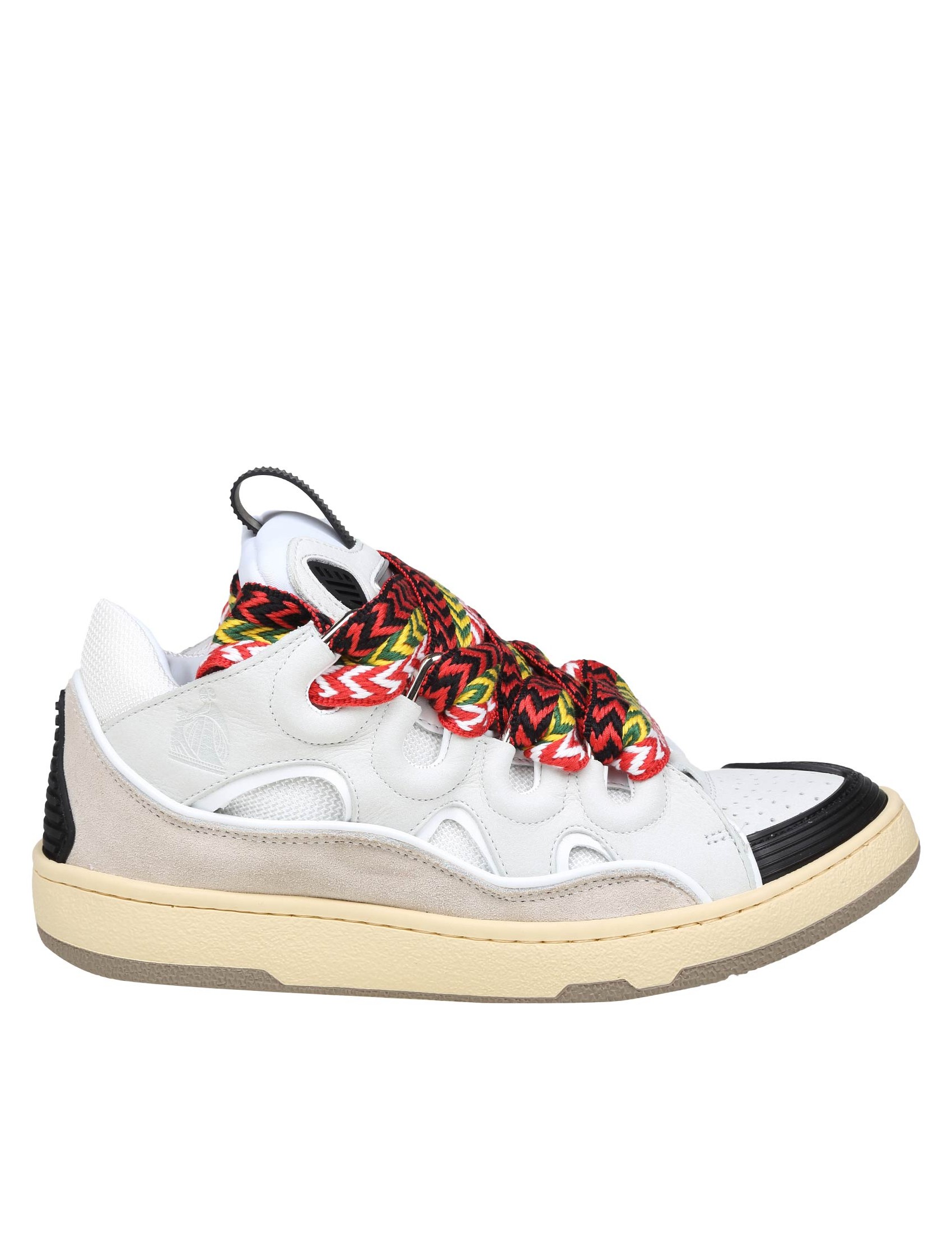 LANVIN CURB SNEAKERS IN LEATHER AND SUEDE WITH MULTICOLOR LACES