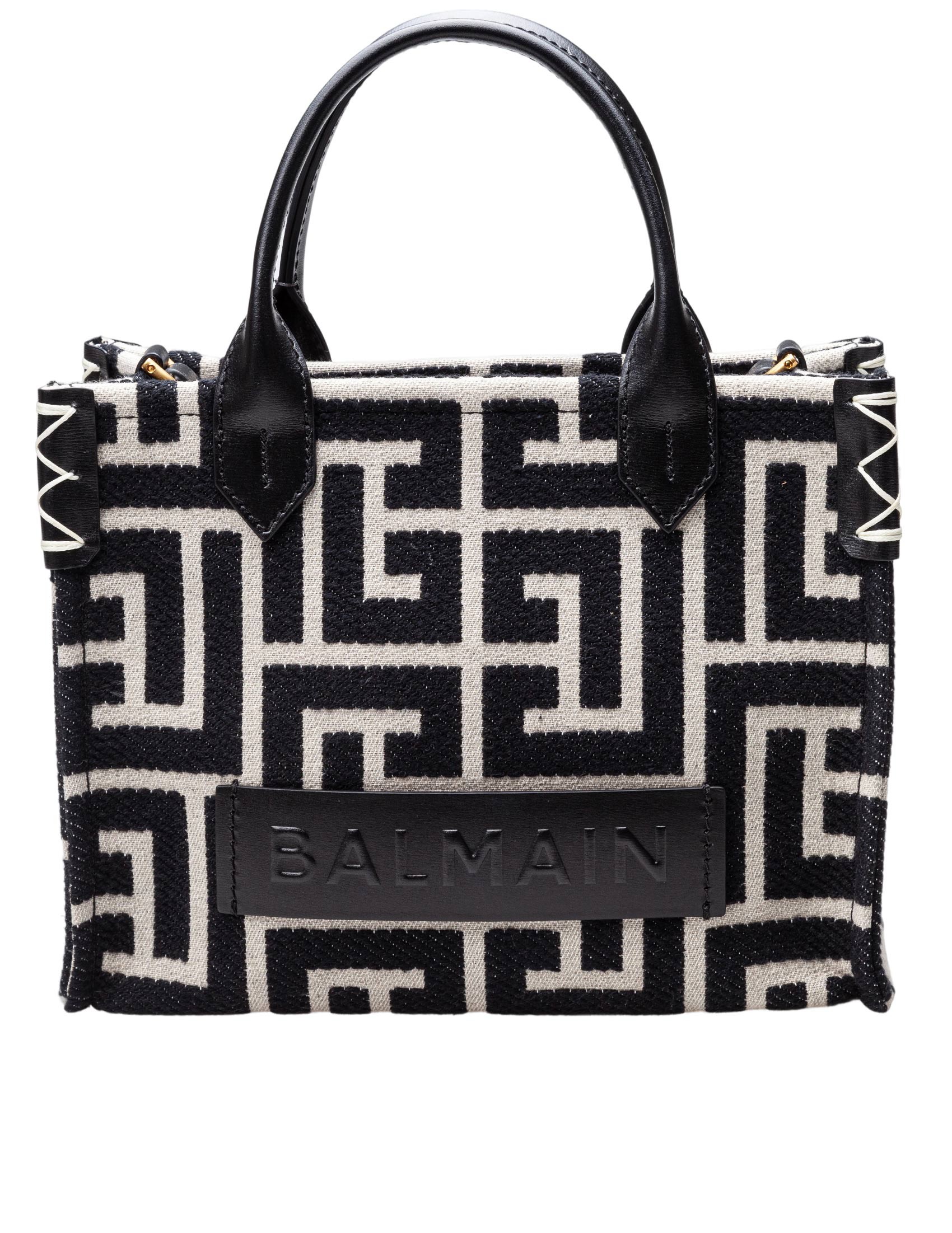 BALMAIN BORSA SHOPPER MEDIUM IN JACQUARD COLORE NERO/AVORIO