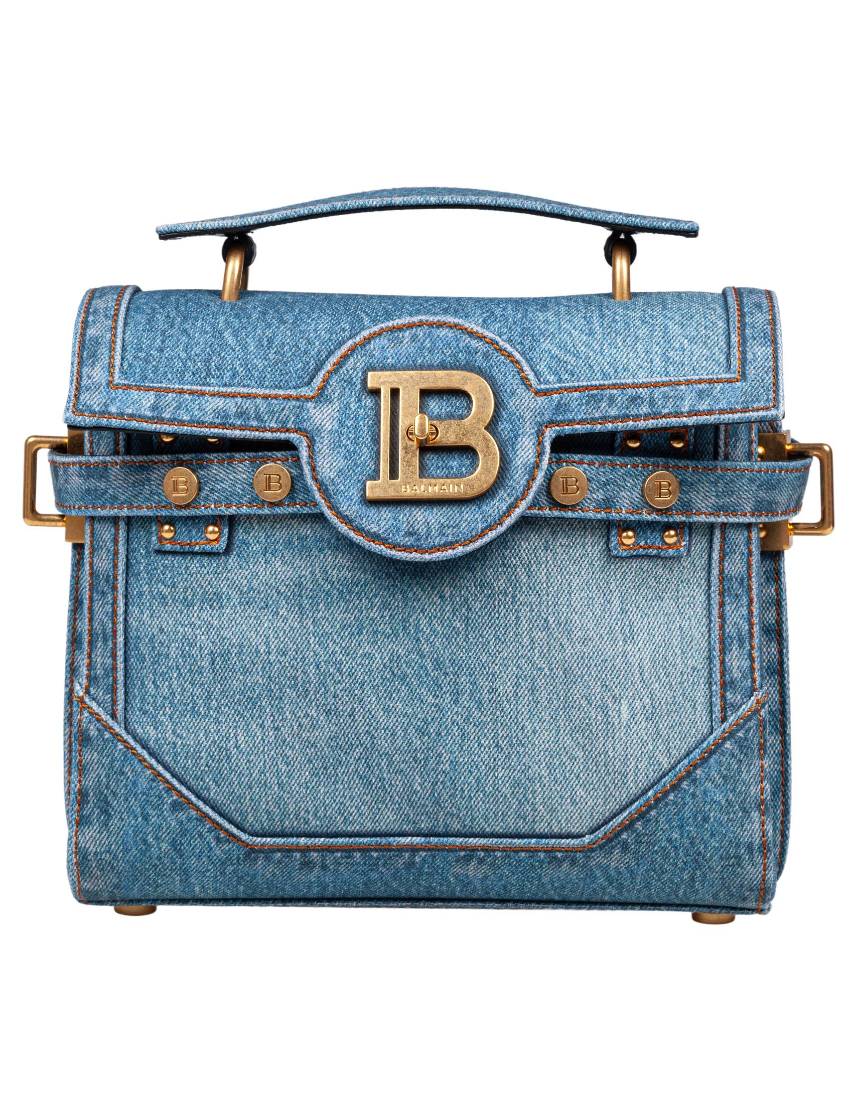 BALMAIN B-BUZZ 23 DENIM BLUE HANDBAG