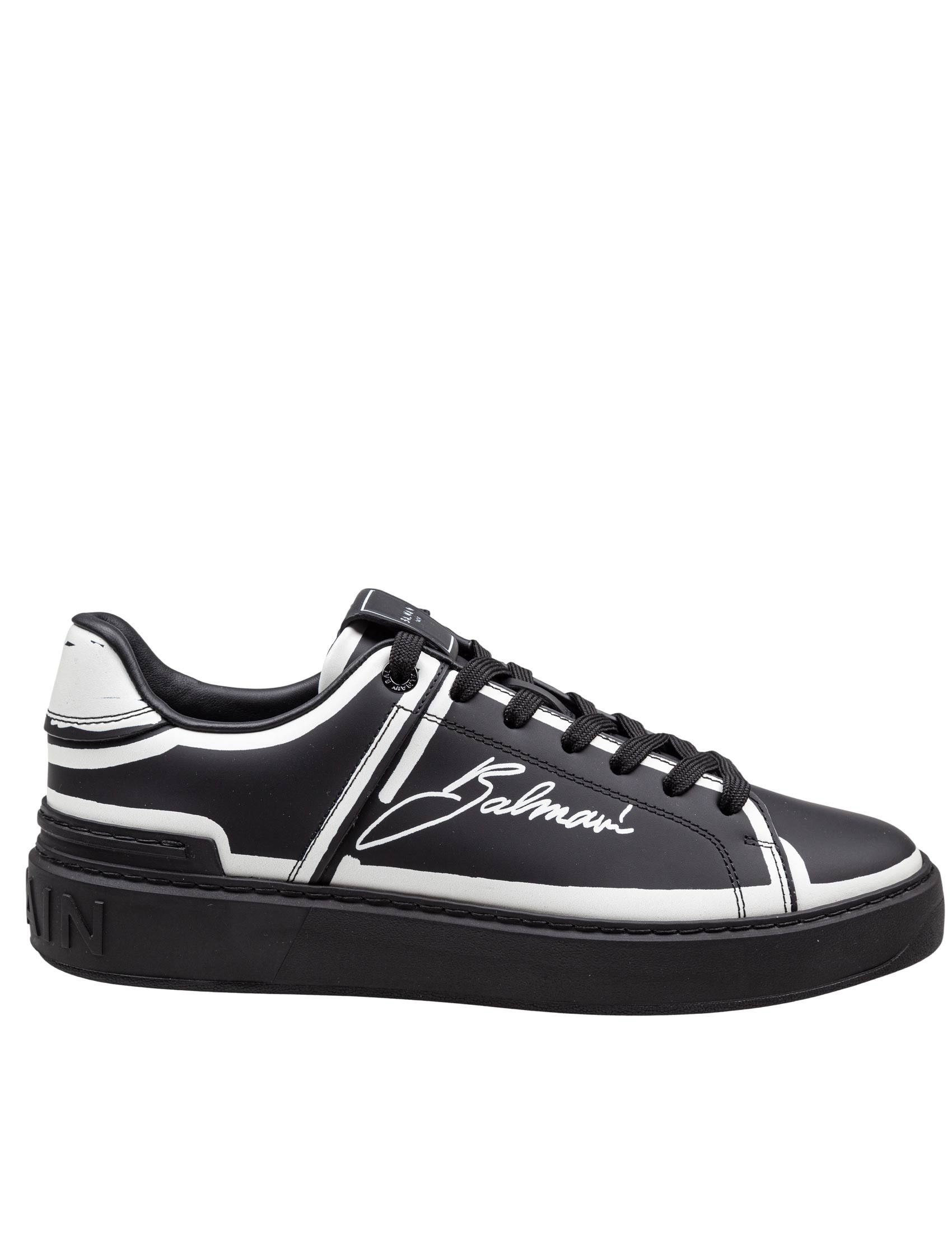 BALMAIN B-COURT SNEAKERS IN LEATHER WITH “JE T’AIME” PRINT COLOR BLACK