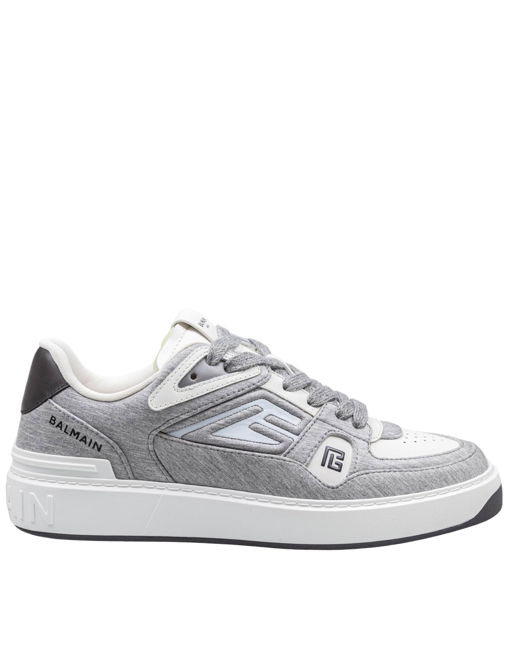 BALMAIN B-COURT SNEAKERS IN PILE AND LEATHER COLOR GREY