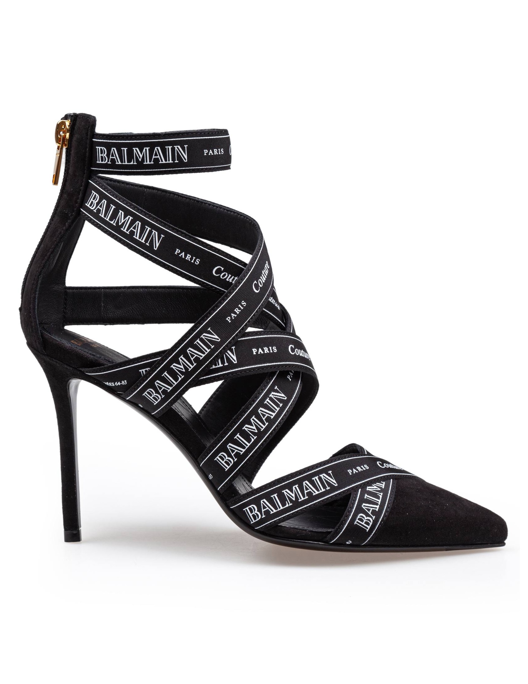 BALMAIN PUMP COUTURE SUEDE SANDAL WITH BALMAIN RIBBON PATTERN