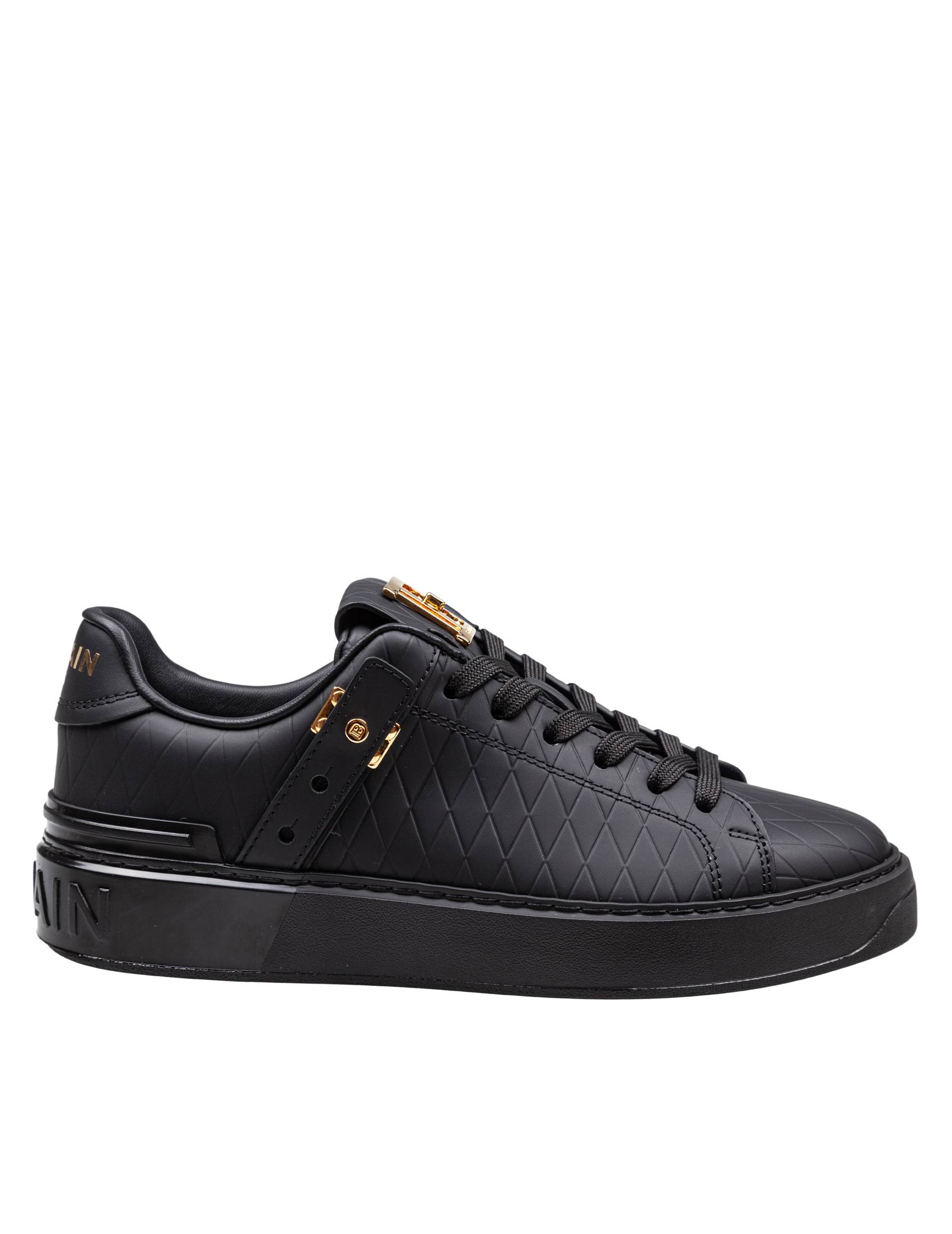 BALMAIN B-COURT LEATHER SNEAKERS WITH DIAMOND EMBOSSING