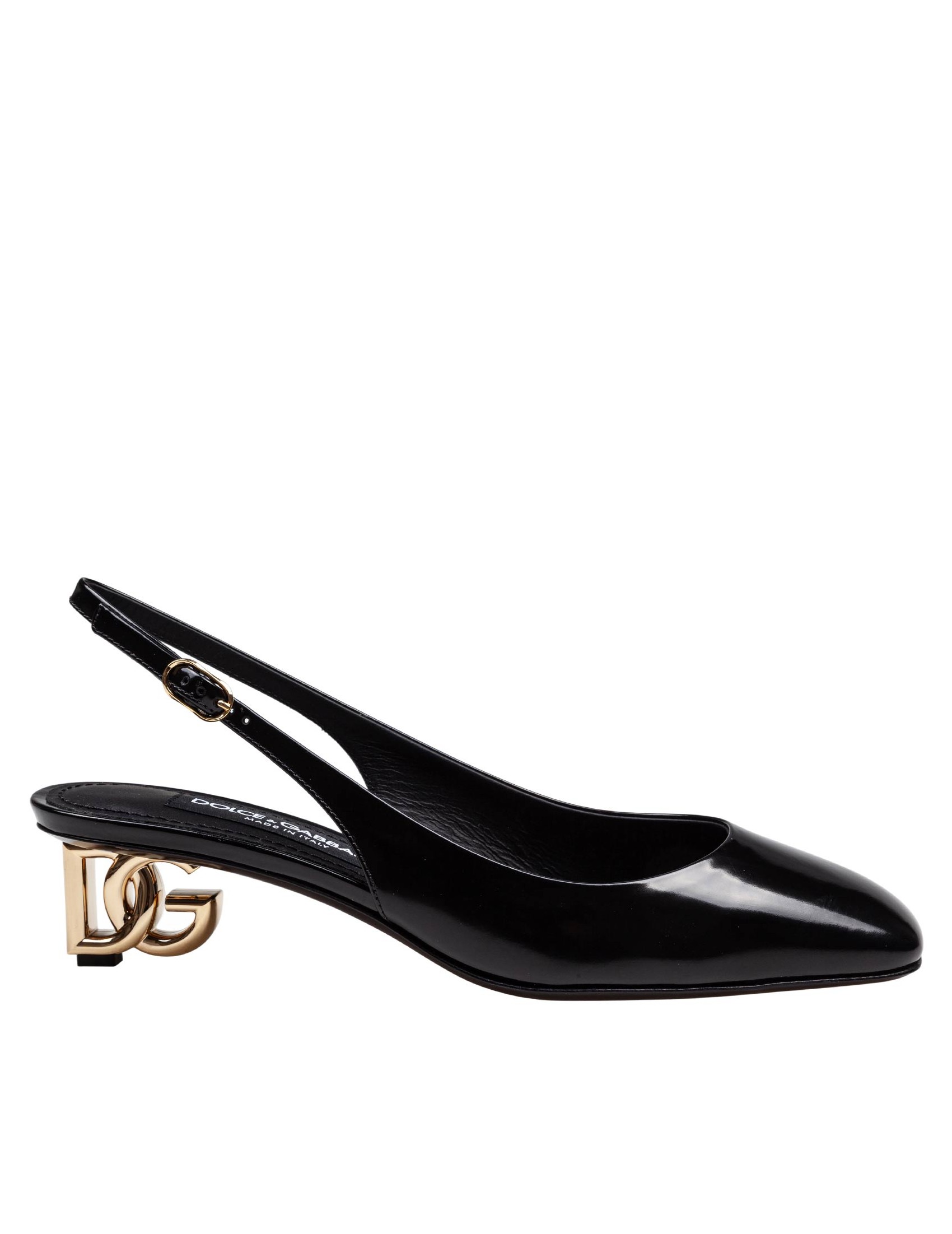 DOLCE & GABBANA SLINGBACK IN BLACK PATENT LEATHER WITH DG HEEL