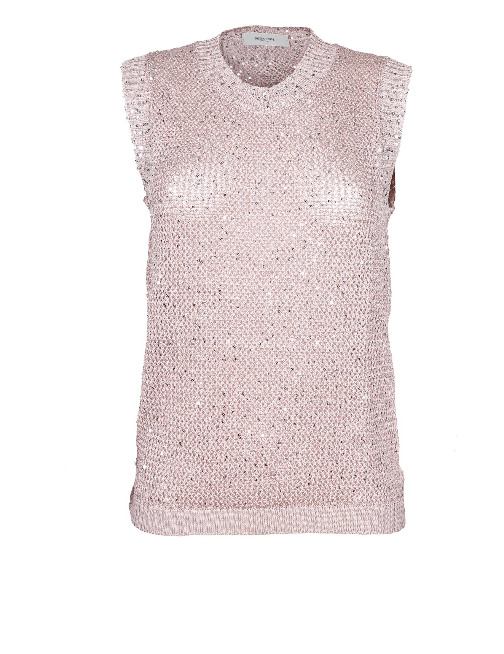 GOLDEN GOOSE GILET IN MAGLIA LAVORATA CON PAILLETTES COLORE ROSA