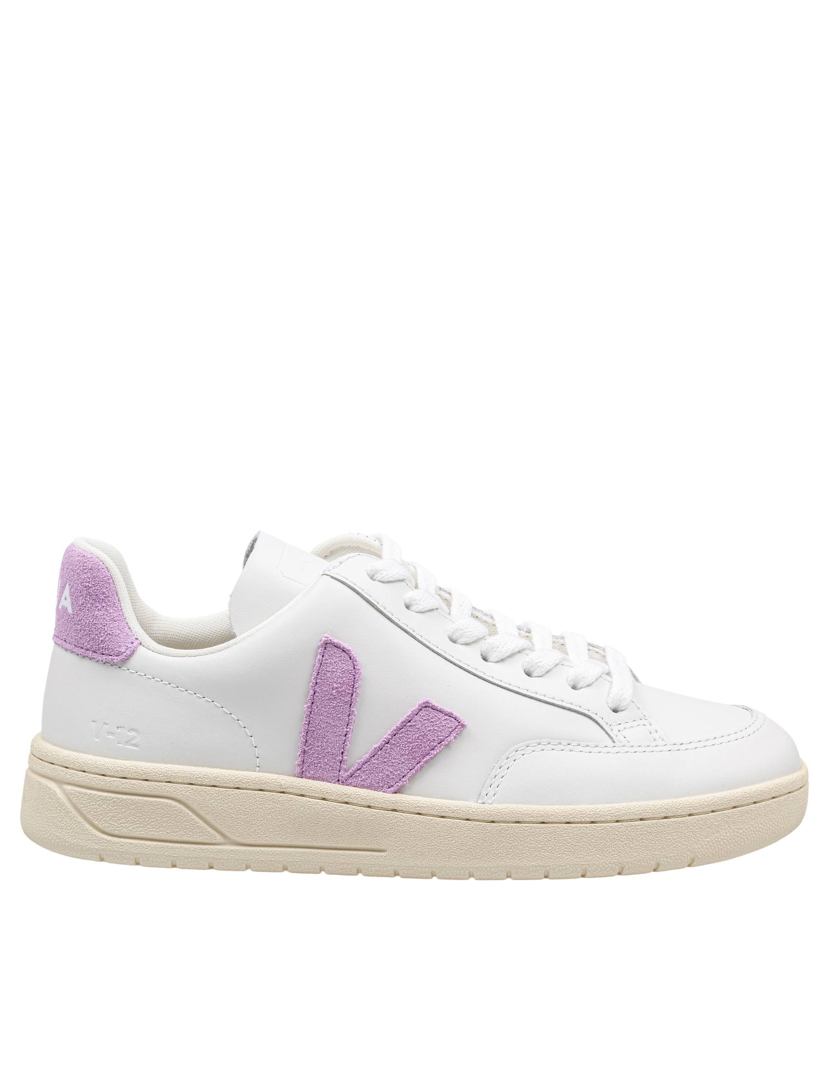 VEJA SNEAKERS V-12 IN PELLE COLORE BIANCO E ORCHIDEA