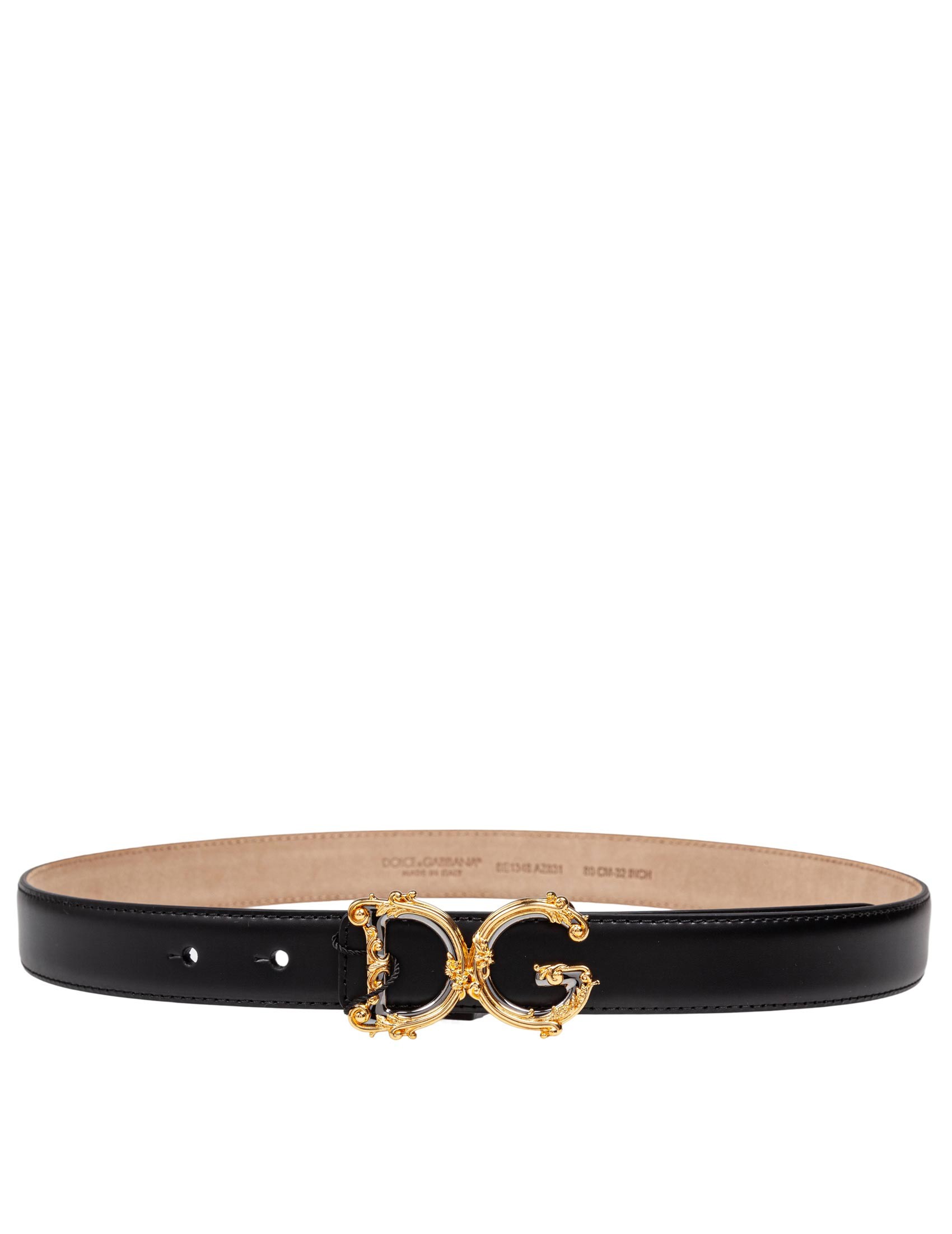 DOLCE & GABBANA BELT IN CALF LEATHER WITH BAROQUE LOGO