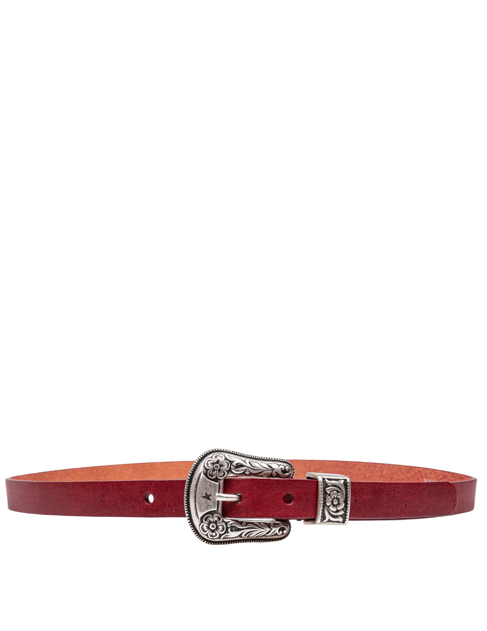 GOLDEN GOOSE VINTAGE-EFFECT WASHED LEATHER BELT CHERRY COLOR