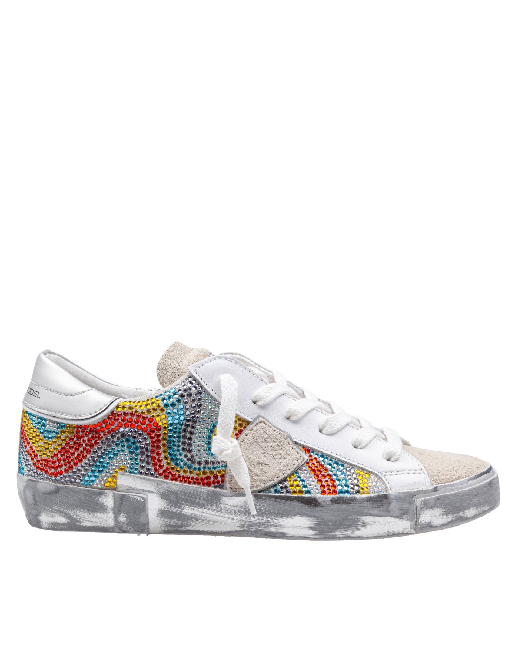 PHILIPPE MODEL SNEAKERS PRSX LOW IN PELLE E CAMOSCIO CON MICRO CRISTALLI