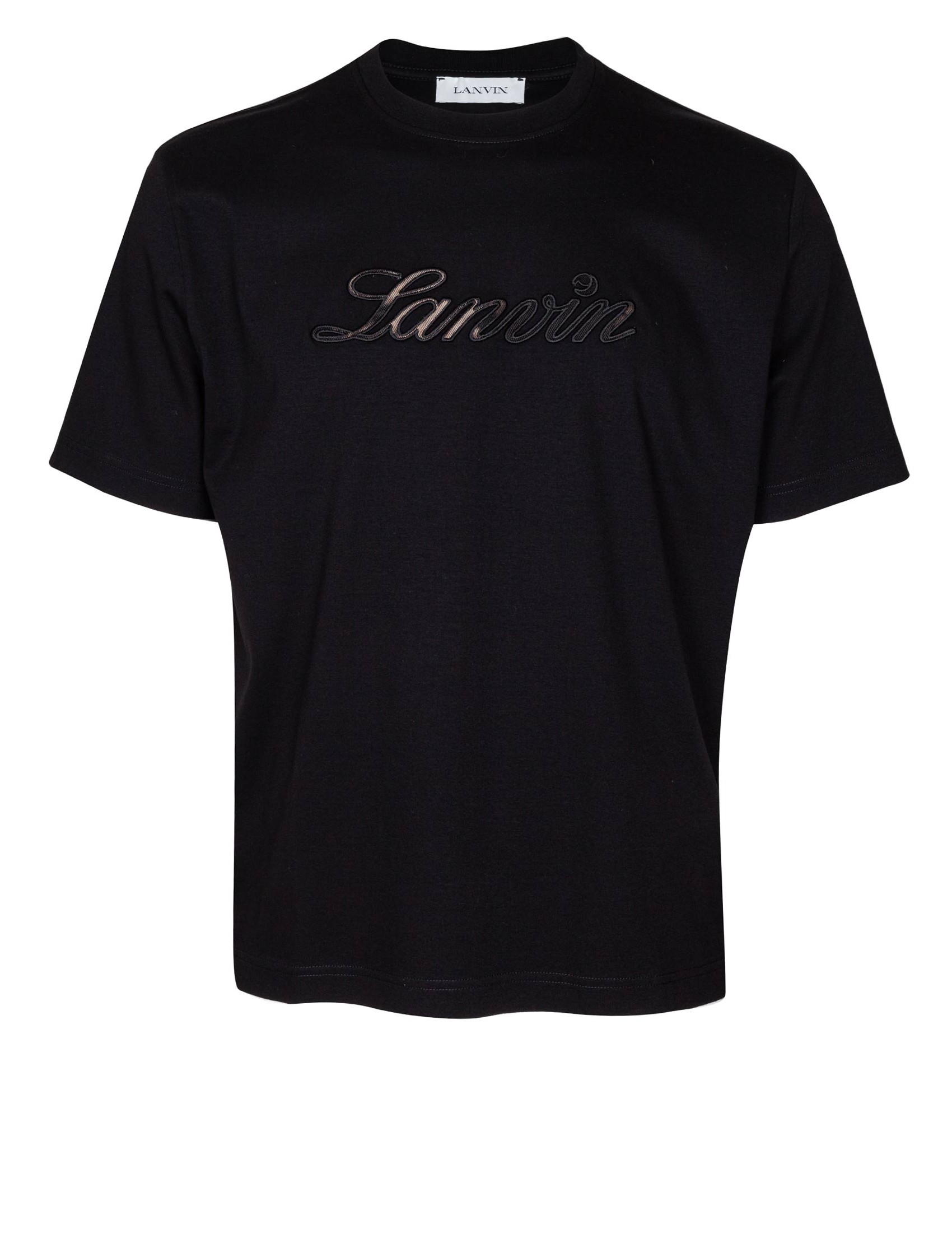 LANVIN DENIM T-SHIRT WITH EMBROIDERED LOGO