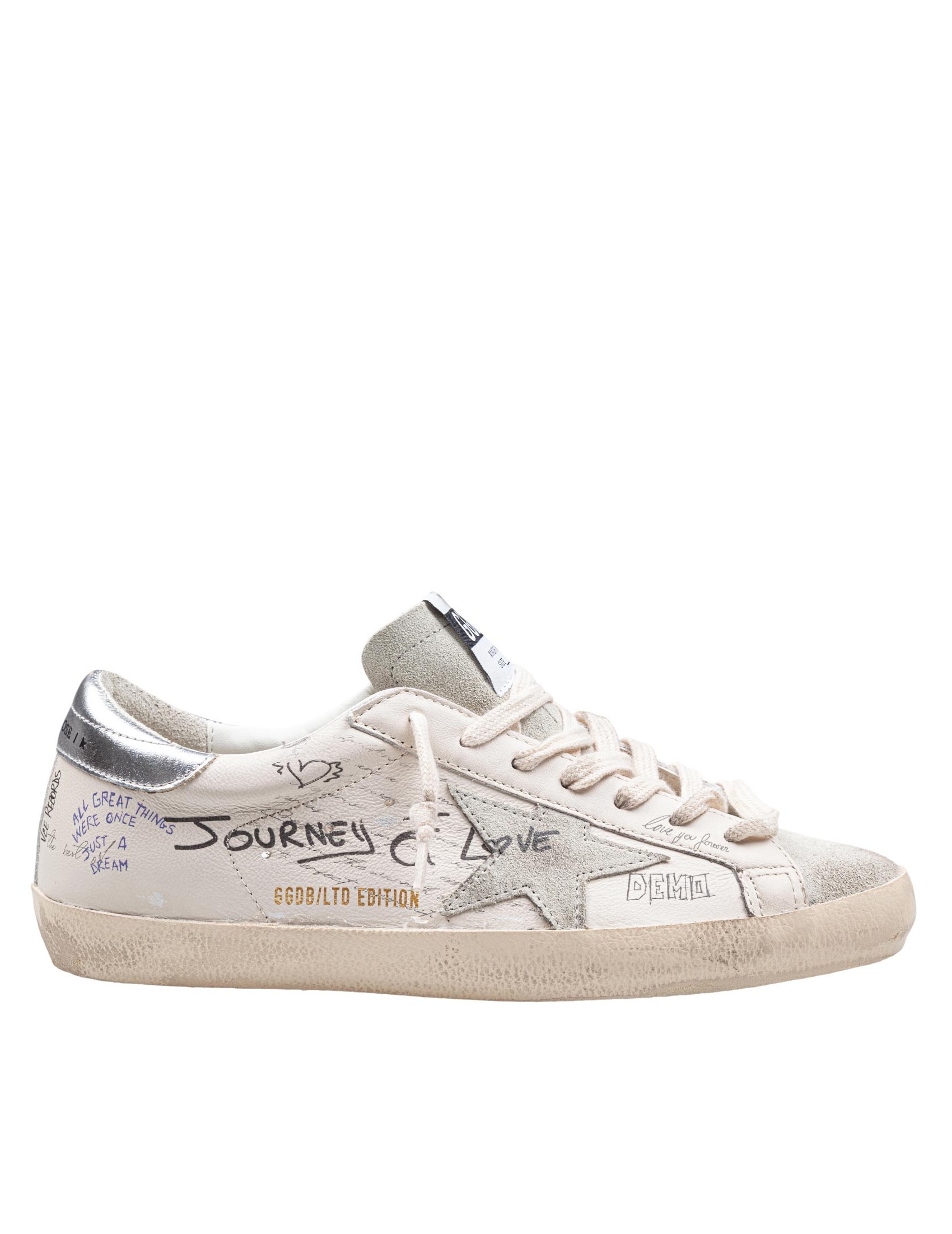 GOLDEN GOOSE SNEAKERS SUPER STAR IN PELLE E CAMOSCIO COLORE BIANCO E SILVER